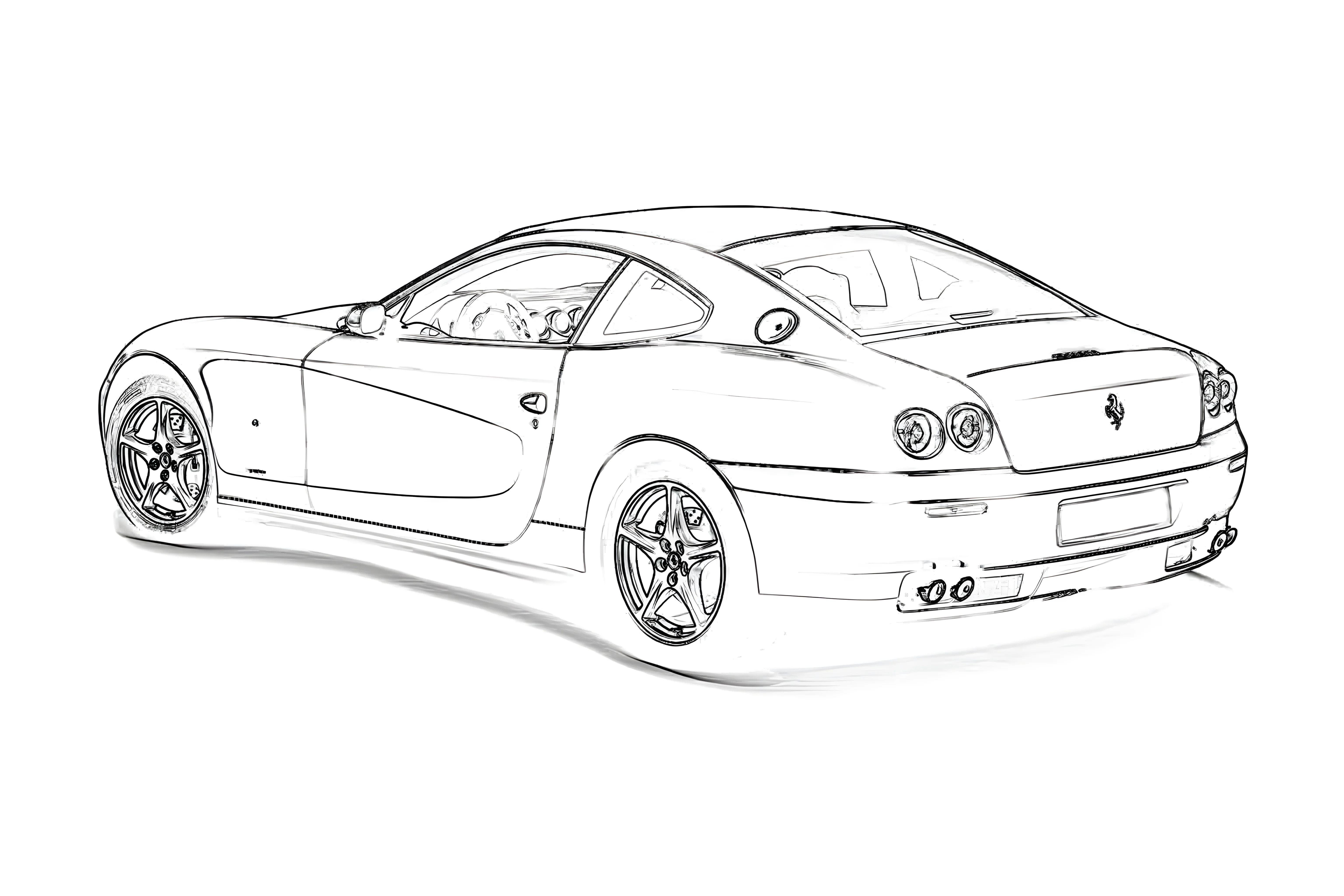 Ferrari 612 Scaglietti 2004 Рисунок-раскраска №3869. Раскраски машины по маркам. Феррари Ferrari.
