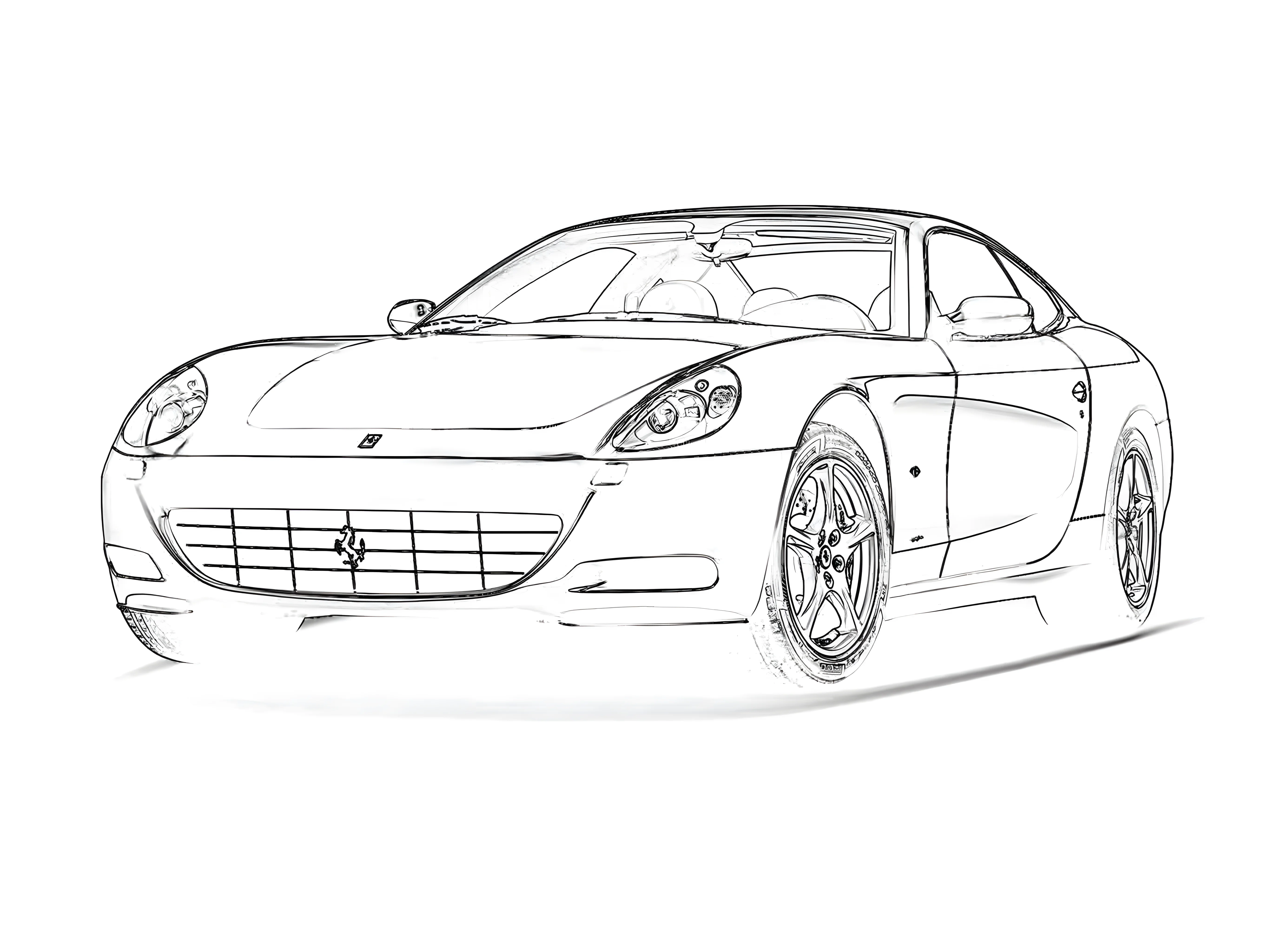Ferrari 612 Scaglietti 2004 Рисунок-раскраска №3868. Раскраски машины по маркам. Феррари Ferrari.