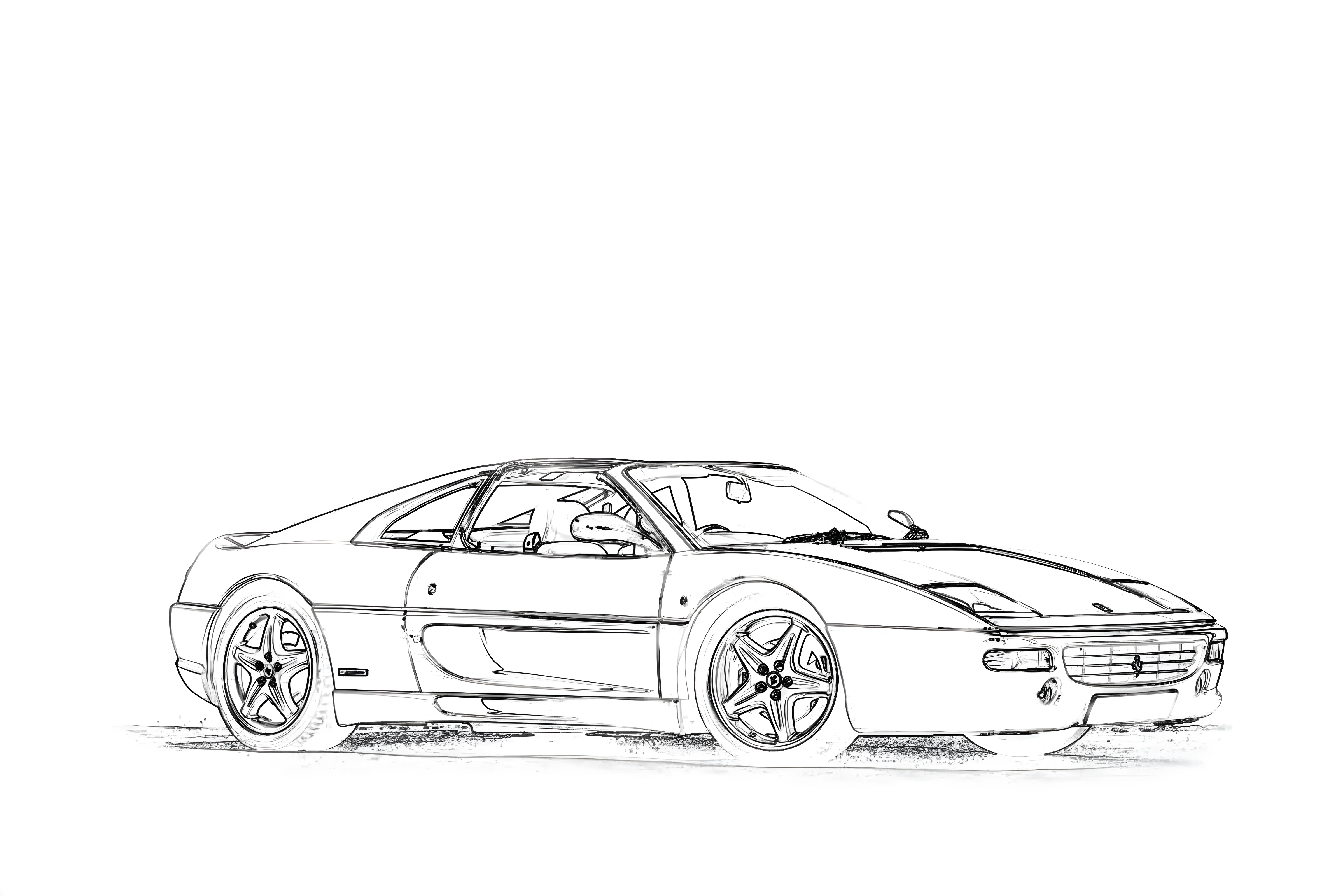 Ferrari F355 GTS 1997 Рисунок-раскраска №3861. Раскраски машины по маркам. Феррари Ferrari.