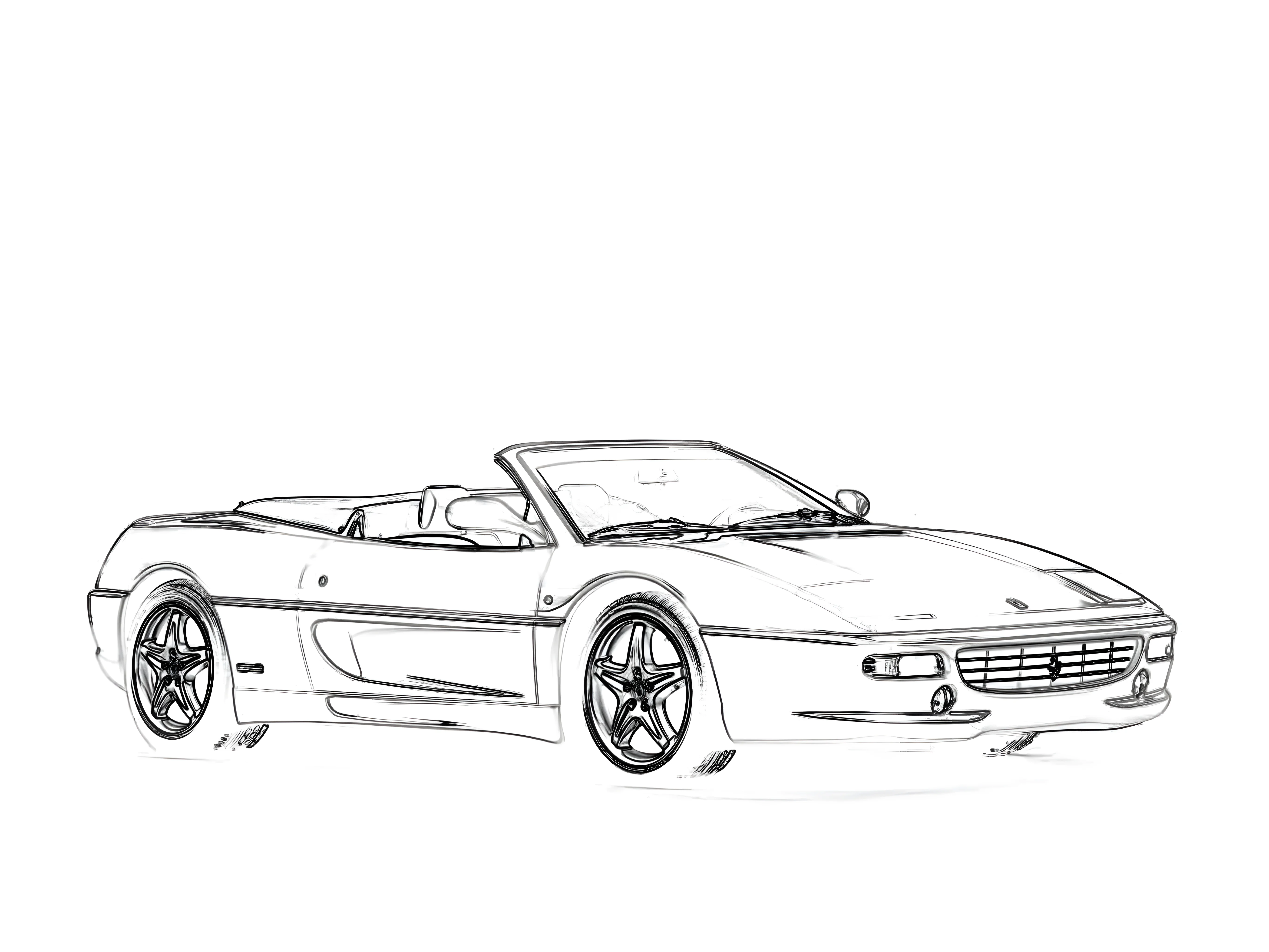 Ferrari F355 Spider 1997 Рисунок-раскраска №3862. Раскраски машины по маркам. Феррари Ferrari.
