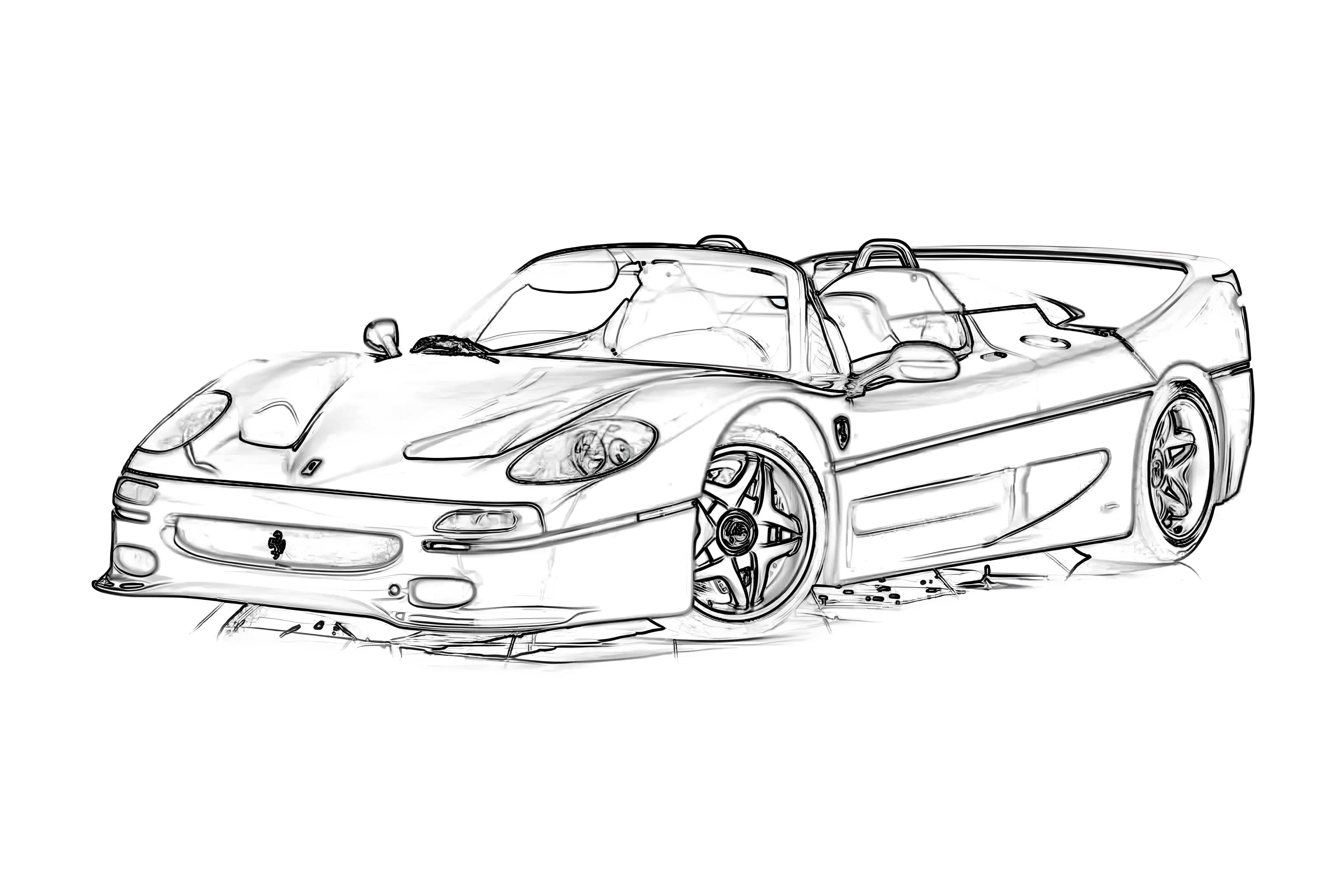 Ferrari F50 Spider 1995 Рисунок-раскраска №3857. Раскраски машины по маркам. Феррари Ferrari.