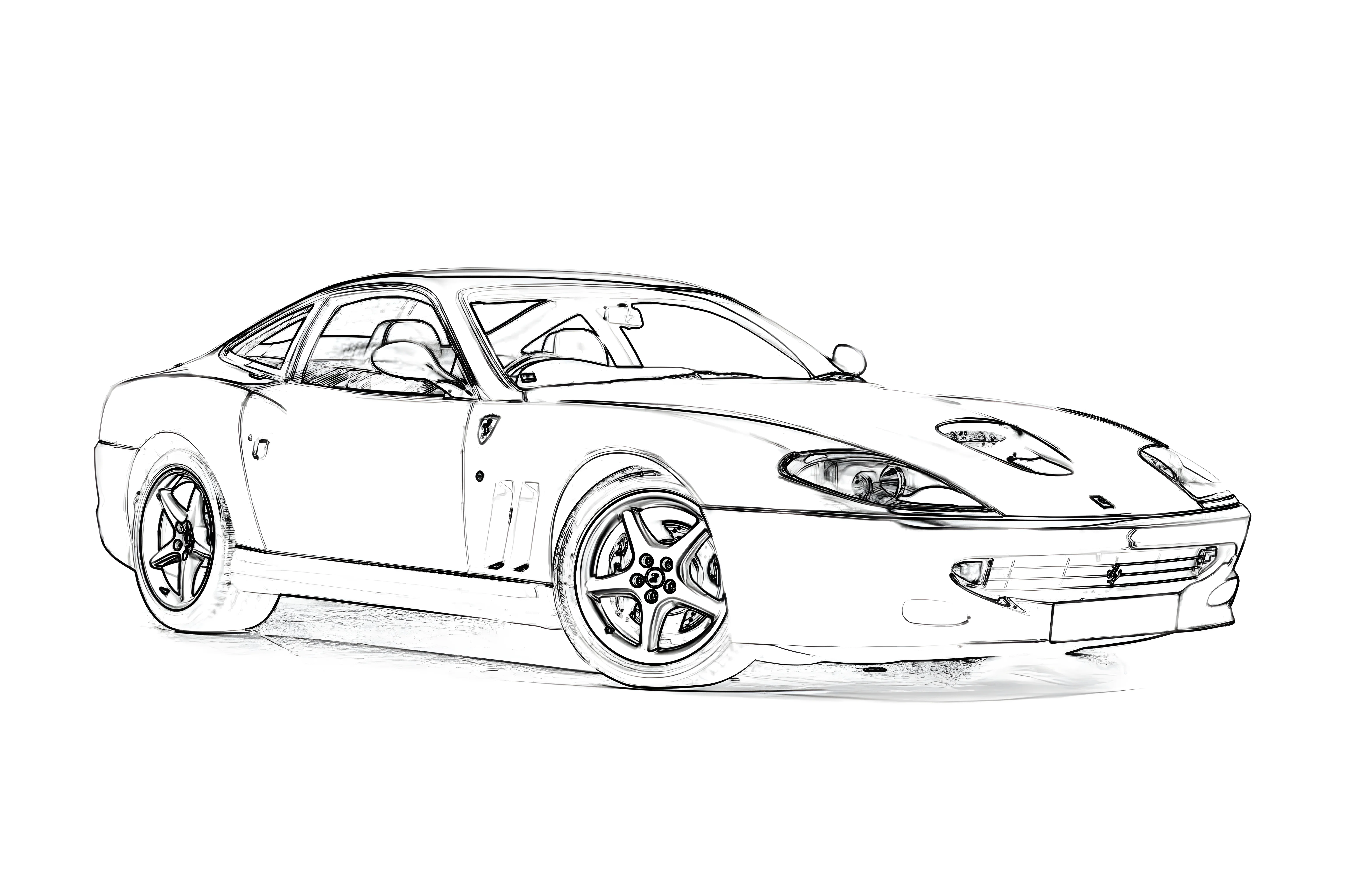 Ferrari F575M Maranello 2002 Рисунок-раскраска №3865. Раскраски машины по маркам. Феррари Ferrari.