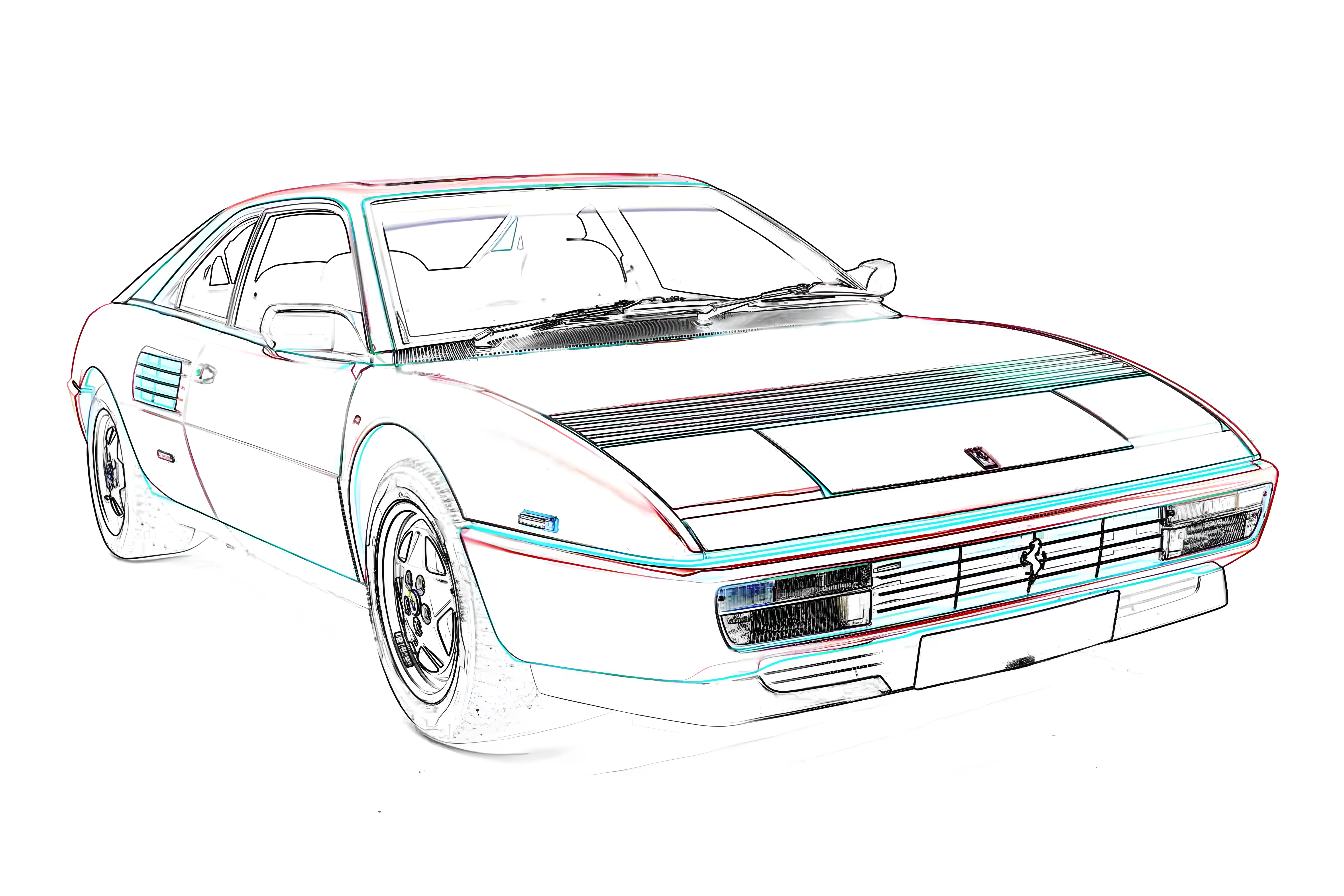 Ferrari Mondial 1985 Рисунок-раскраска №3852. Раскраски машины по маркам. Феррари Ferrari.