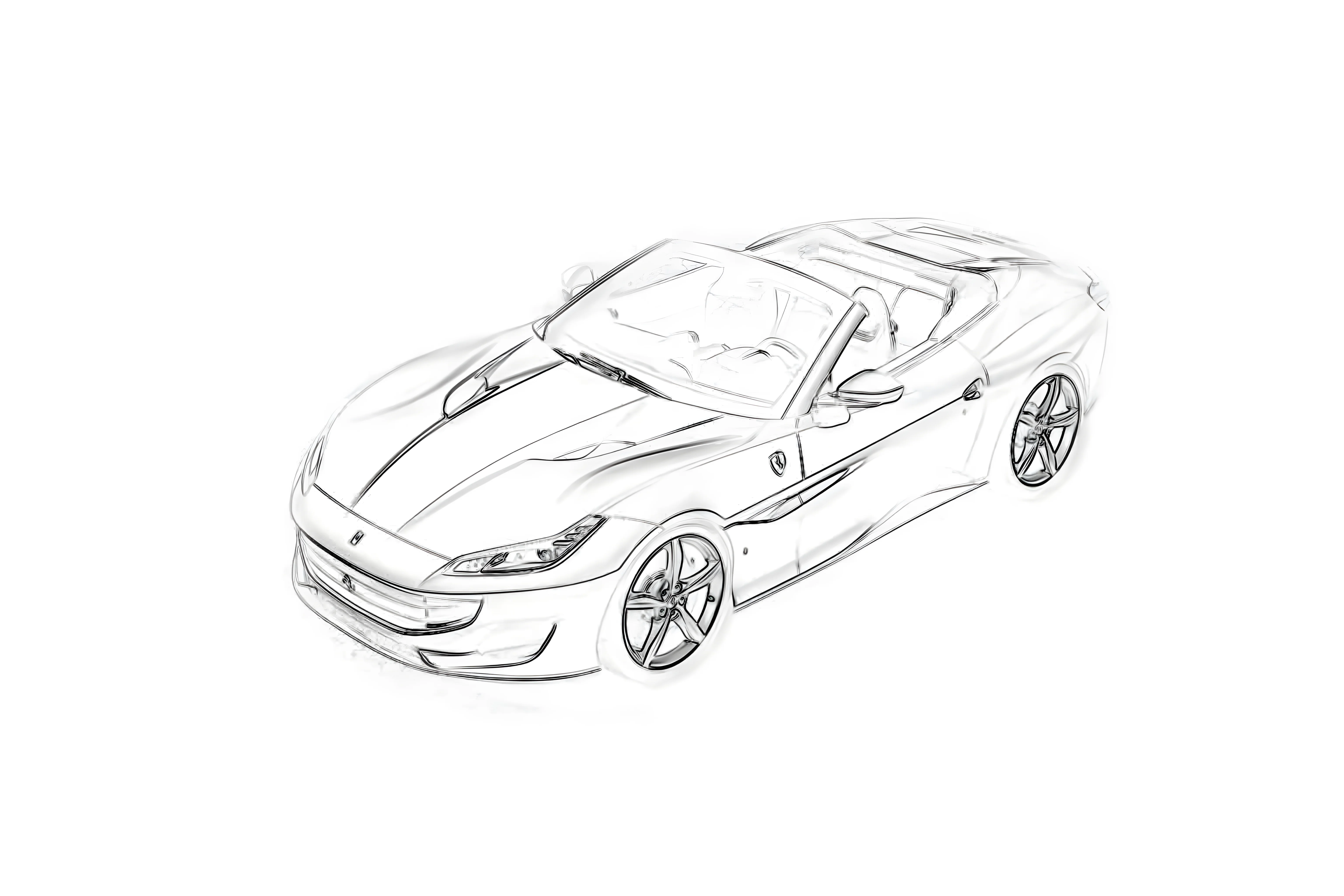 Ferrari Portofino 2019 Рисунок-раскраска №3881. Раскраски машины по маркам. Феррари Ferrari.
