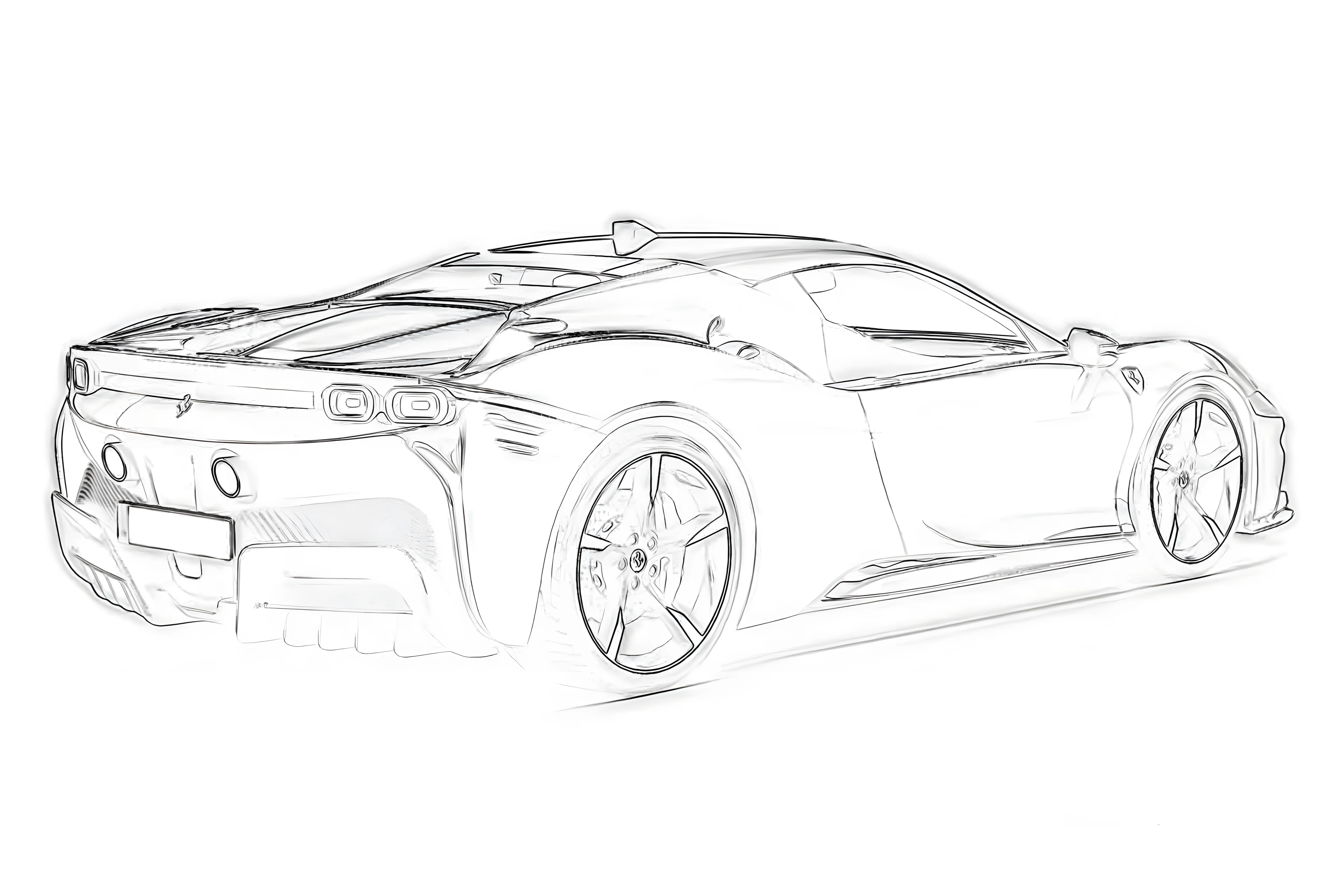 Ferrari SF 90 Stradale 2021 Рисунок-раскраска №3883. Раскраски машины по маркам. Феррари Ferrari.
