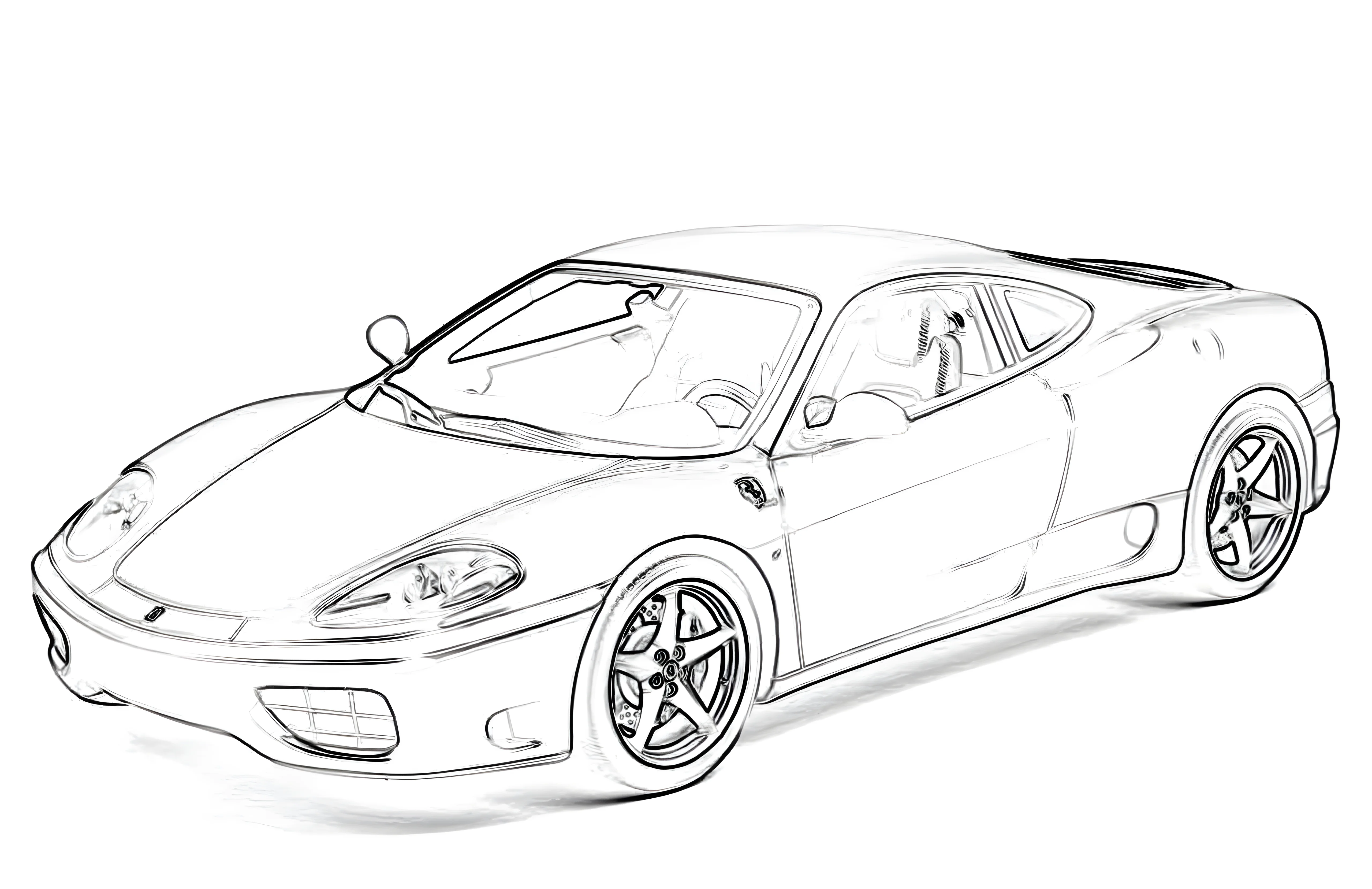 Ferrari 360 Modena 1999 Рисунок-раскраска №3863. Раскраски машины по маркам. Феррари Ferrari.