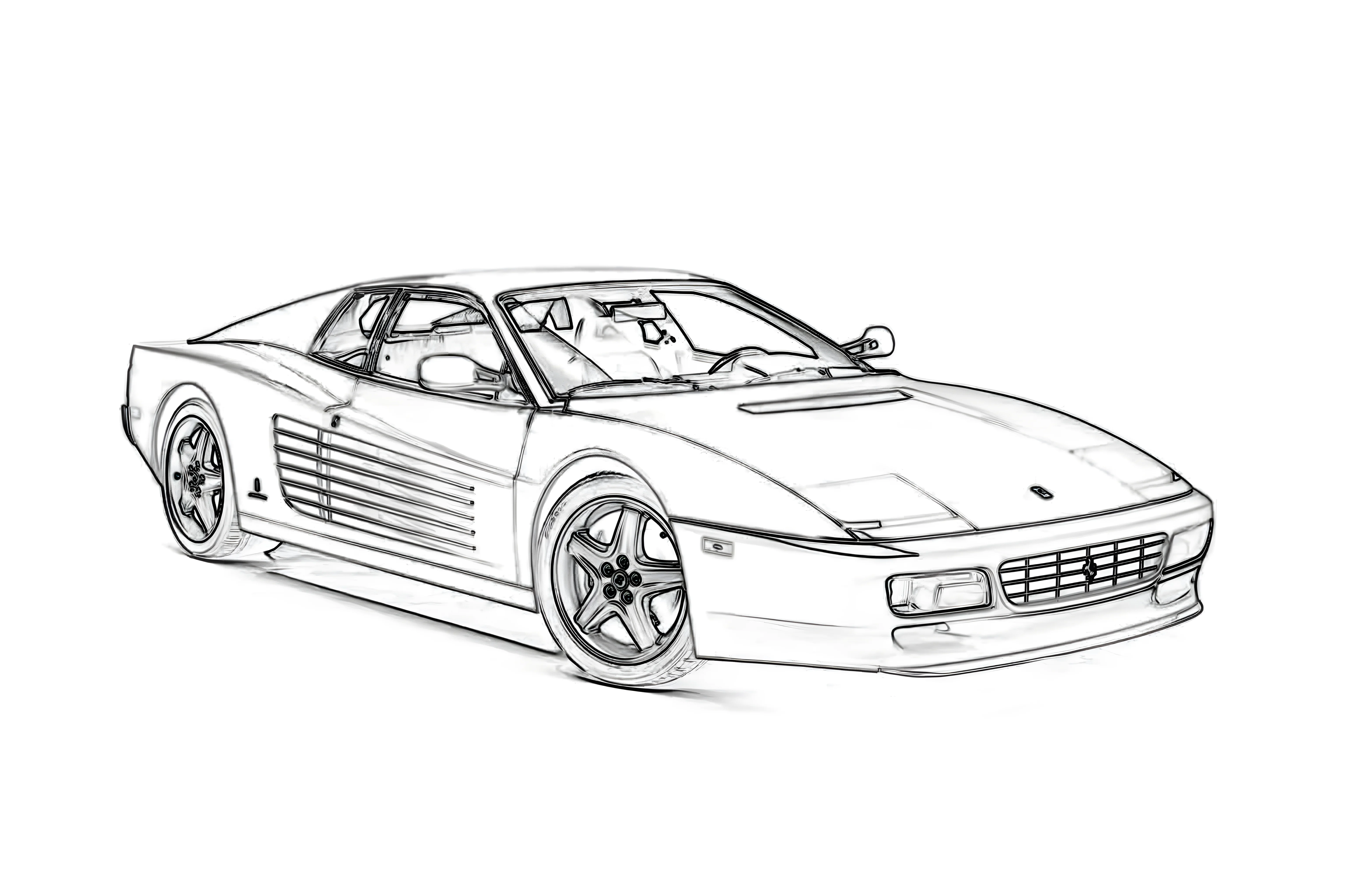 Ferrari 512 TR 1991 Рисунок-раскраска №3856. Раскраски машины по маркам. Феррари Ferrari.