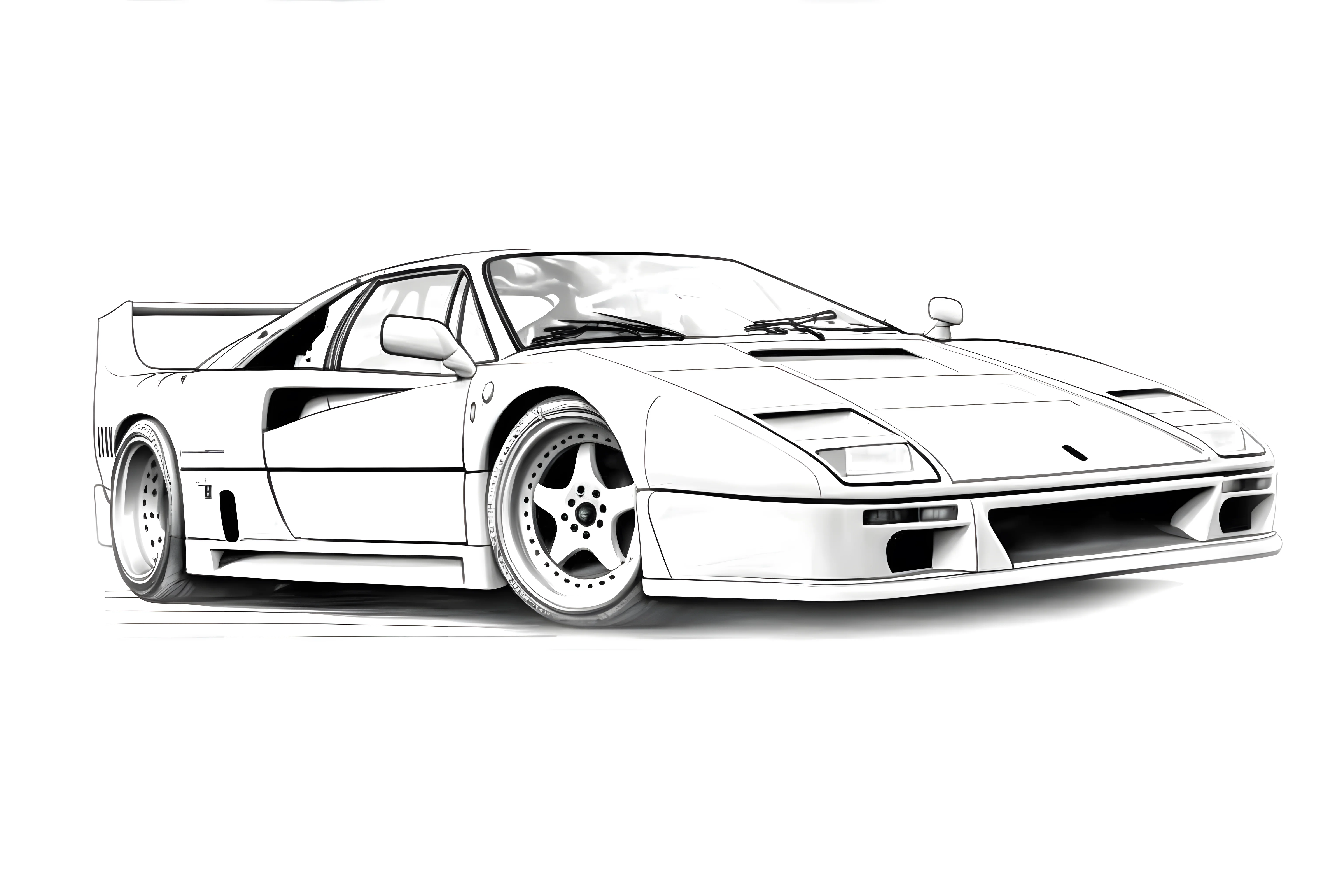Ferrari F40 1987 Рисунок-раскраска №3855. Раскраски машины по маркам. Феррари Ferrari.