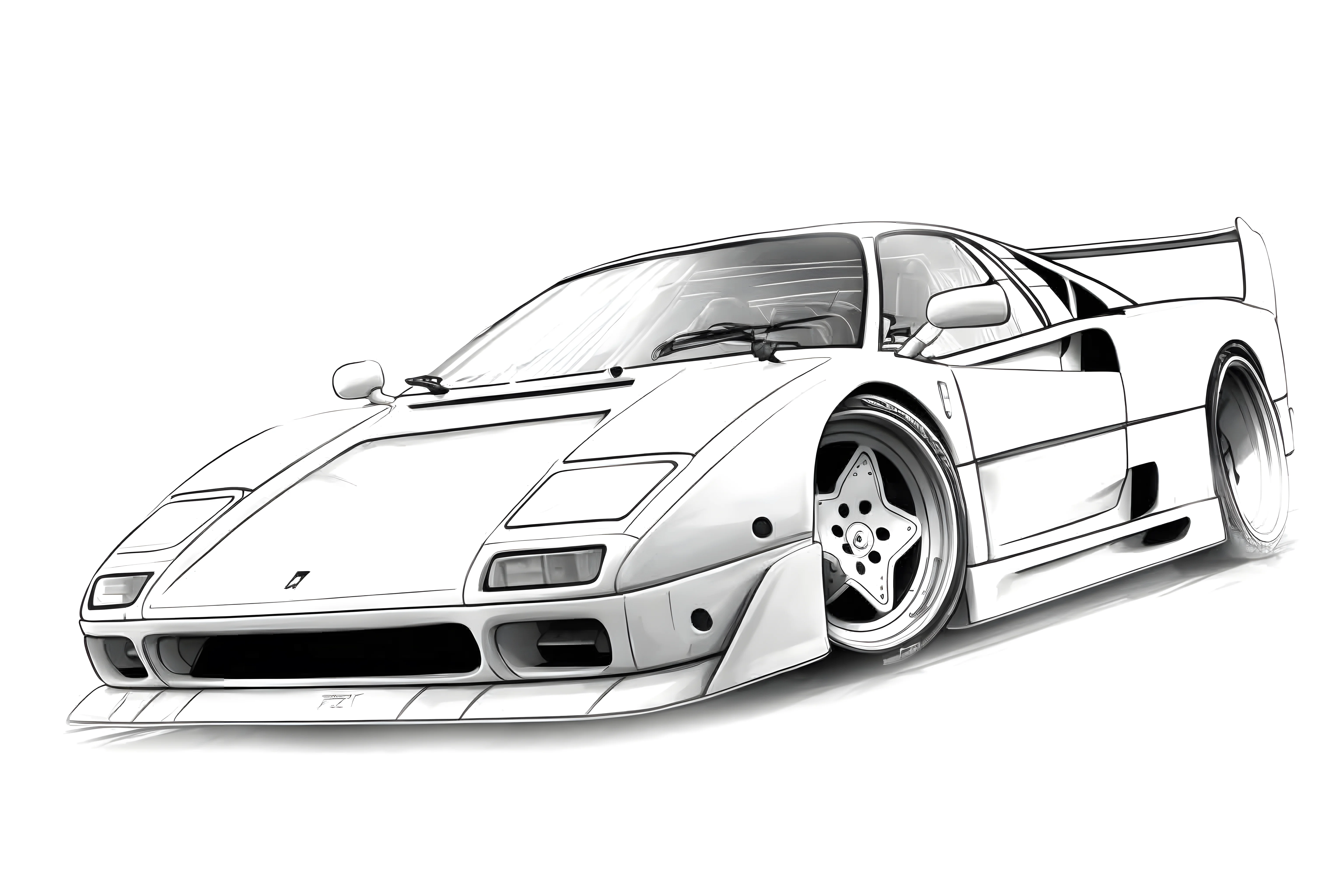 Ferrari F40 1987 Рисунок-раскраска №3854. Раскраски машины по маркам. Феррари Ferrari.