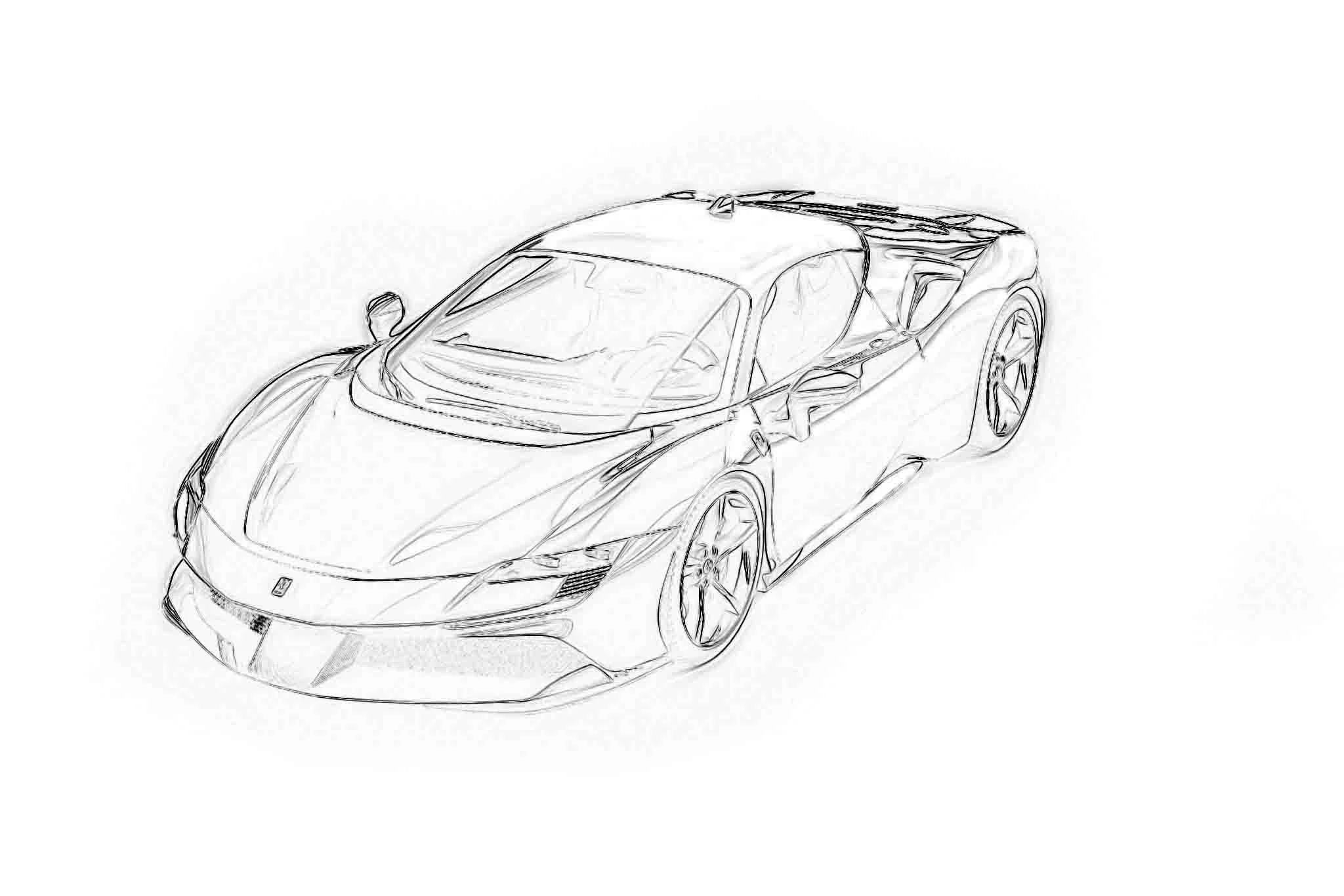 Ferrari SF 90 Stradale 2021 Рисунок-раскраска №3882. Раскраски машины по маркам. Феррари Ferrari.