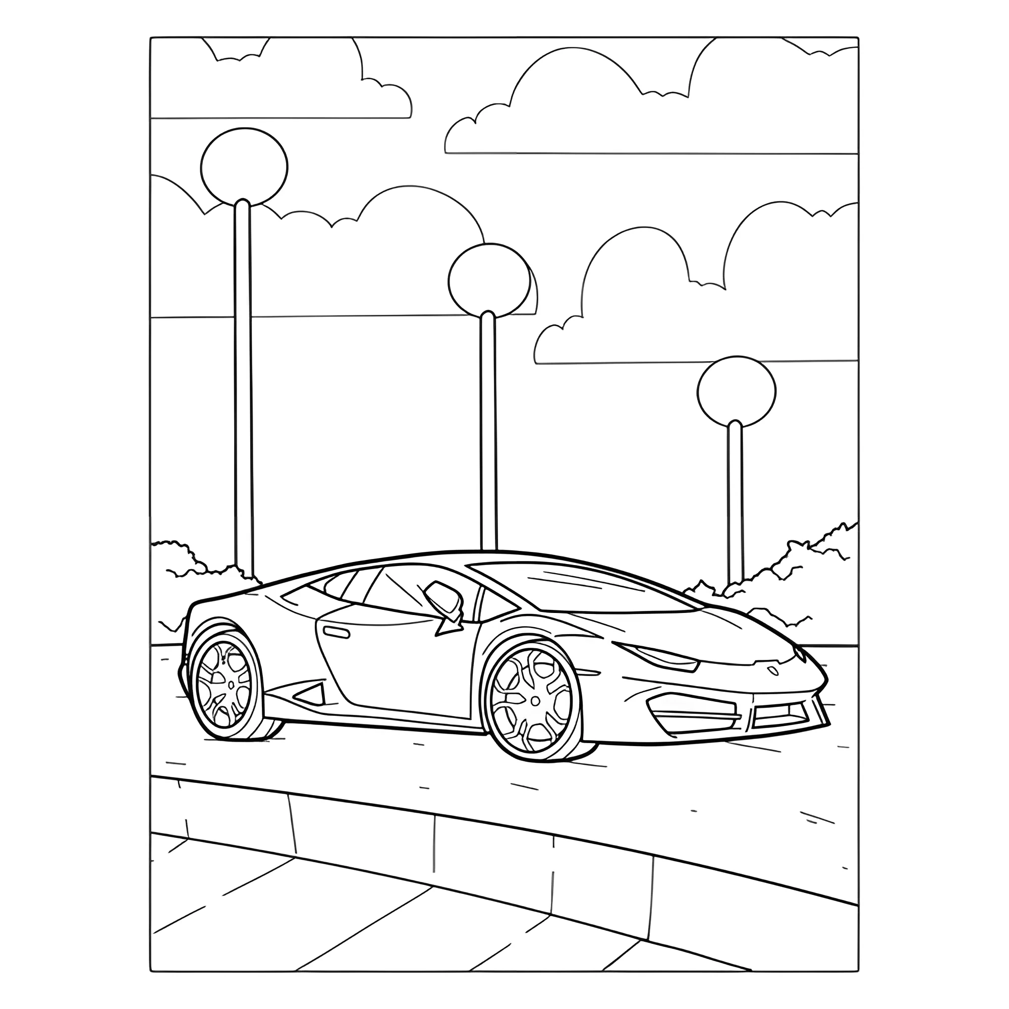 Ламборгини Huracan в городе №3705. Раскраски машины по маркам. Ламборджини Lamborghini.