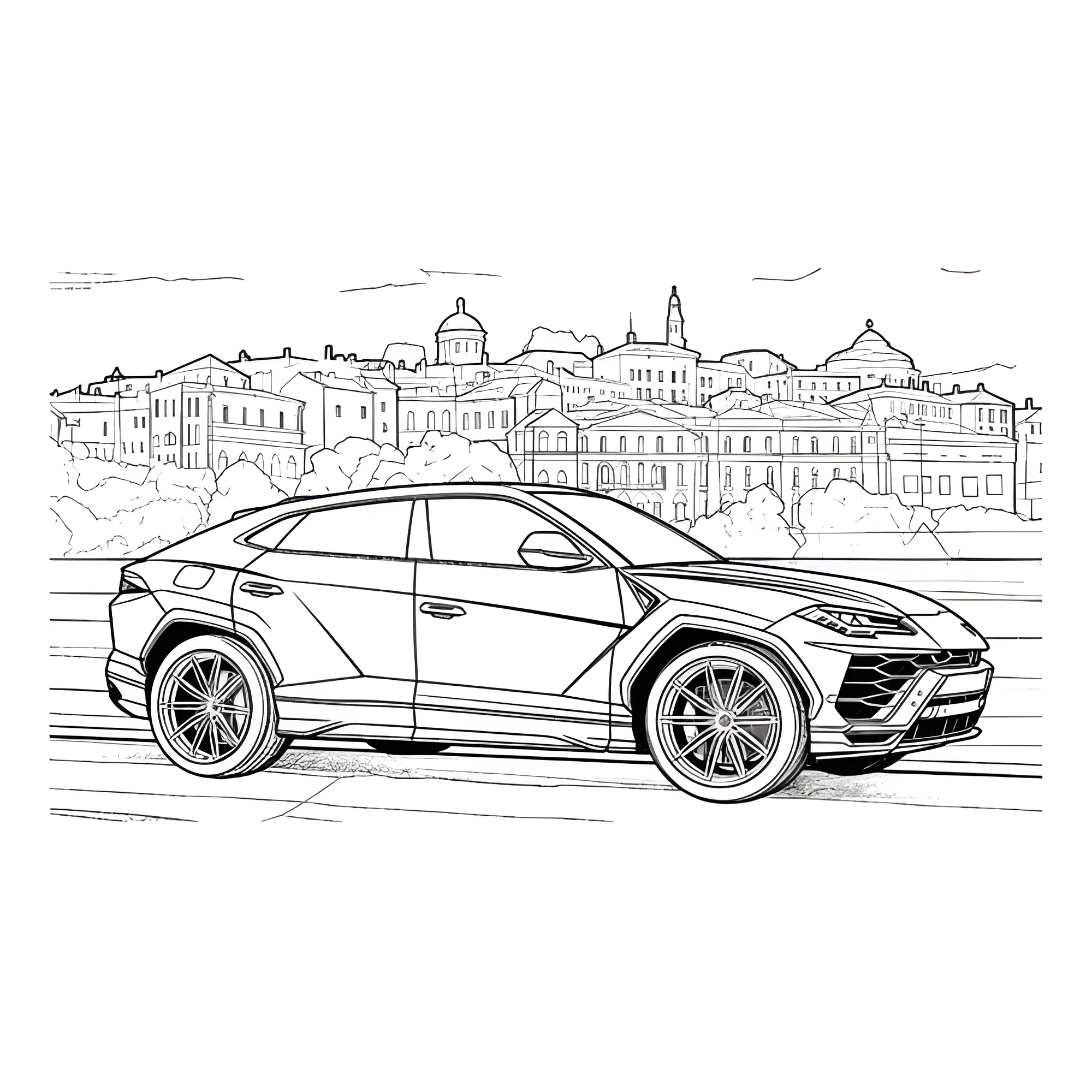 Ламборгини Urus в городе №3687. Раскраски машины по маркам. Ламборджини Lamborghini.