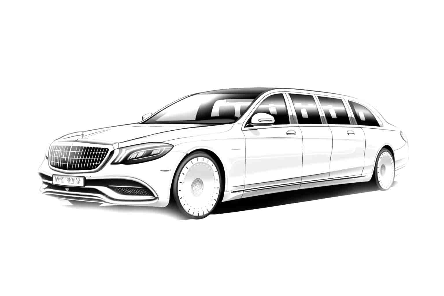 Mercedes-Benz S-class Maybach Pullman 2023 №4056. Раскраски машины по маркам. Мерседес.