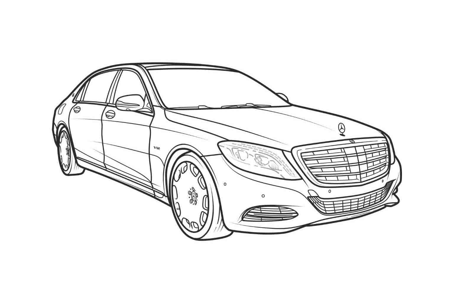 Mercedes S-class 2022 №4054. Раскраски машины по маркам. Мерседес.