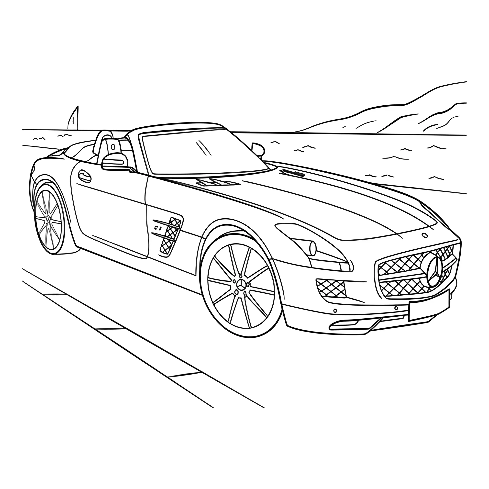 Спортивный Мерседес кабриолет SLS AMG №3991. Раскраски машины по маркам. Мерседес.