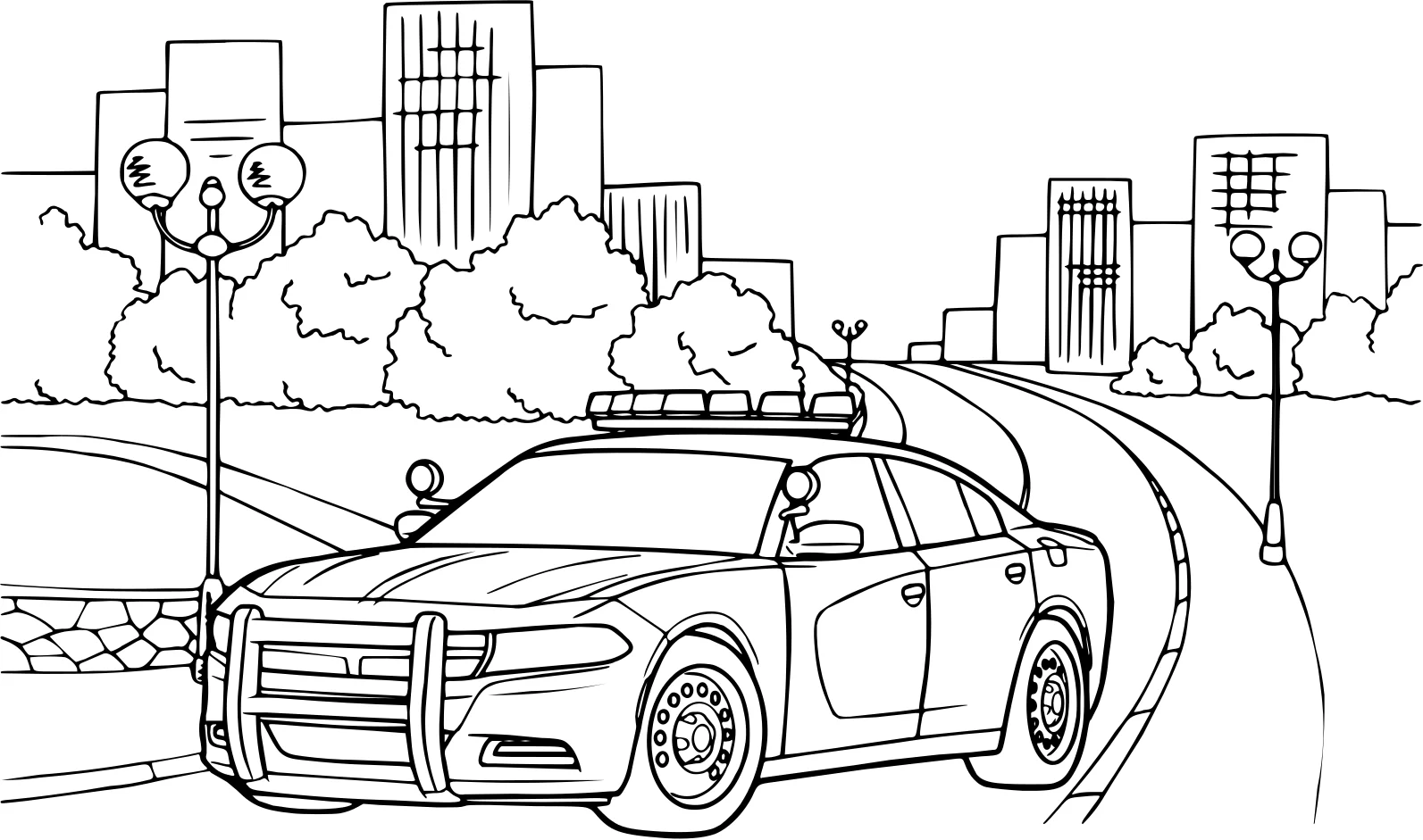 Раскраска "Полицейский Dodge Charger" от Dodge №3002. Раскраски для мальчиков по категориям. Полицейские машины.