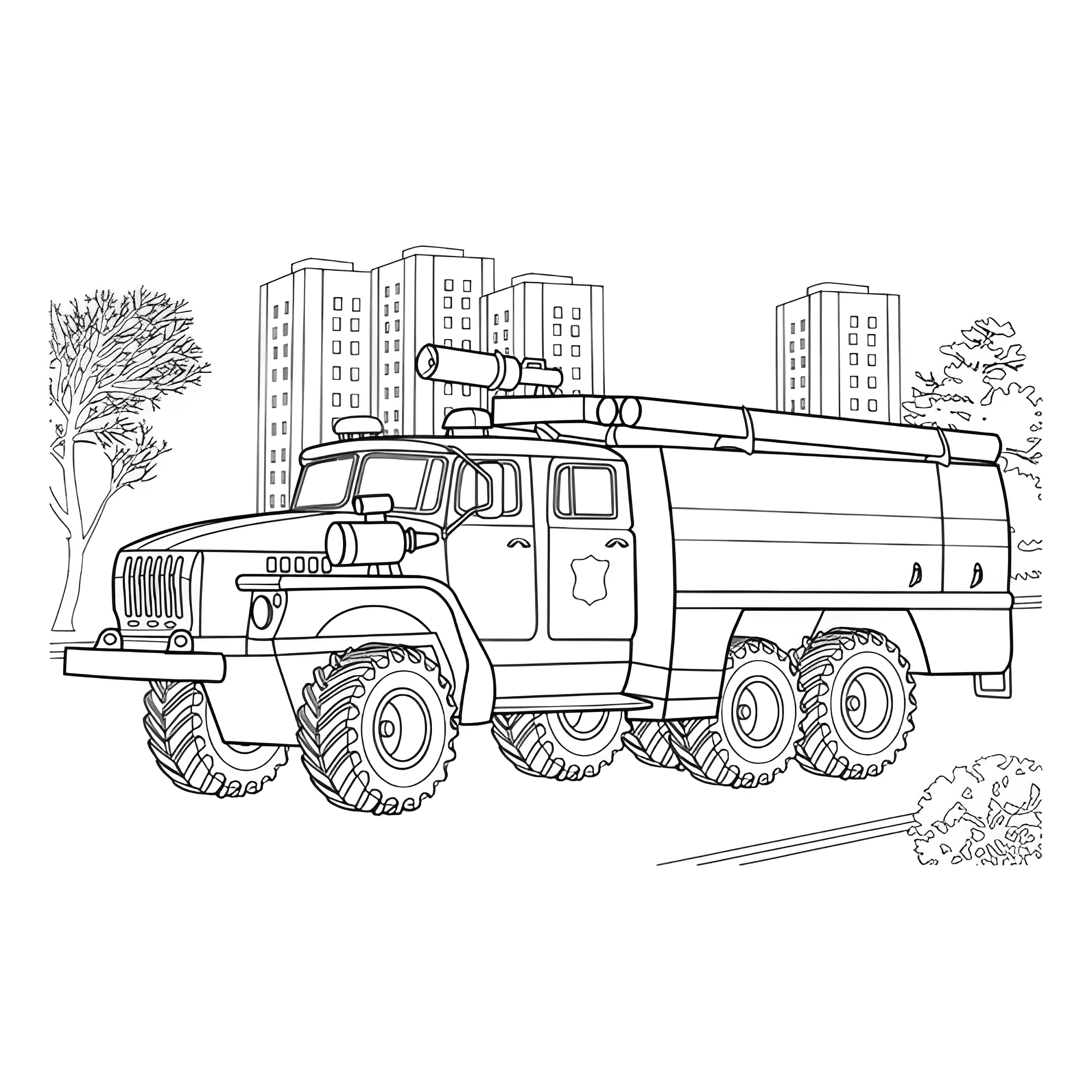 Пожарная автоцистерна Урал №4267. Раскраски для мальчиков по категориям. Пожарные машины.