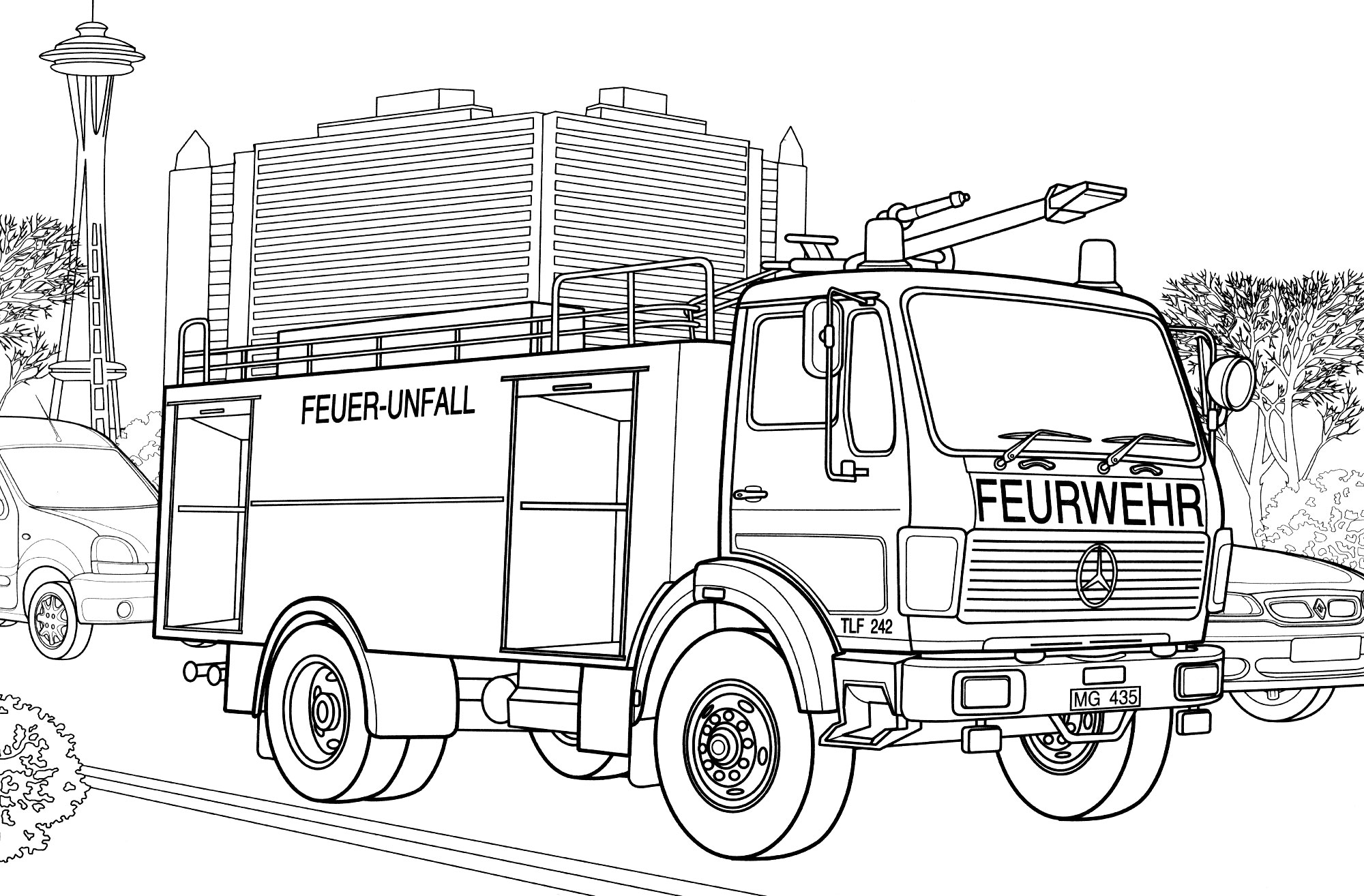 Пожарная машина Mercedes №4309. Раскраски для мальчиков по категориям. Пожарные машины.
