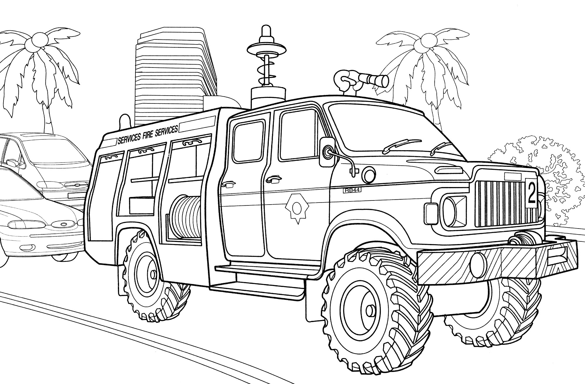 Автомобиль службы спасения Hummer №4318. Раскраски для мальчиков по категориям. Пожарные машины.