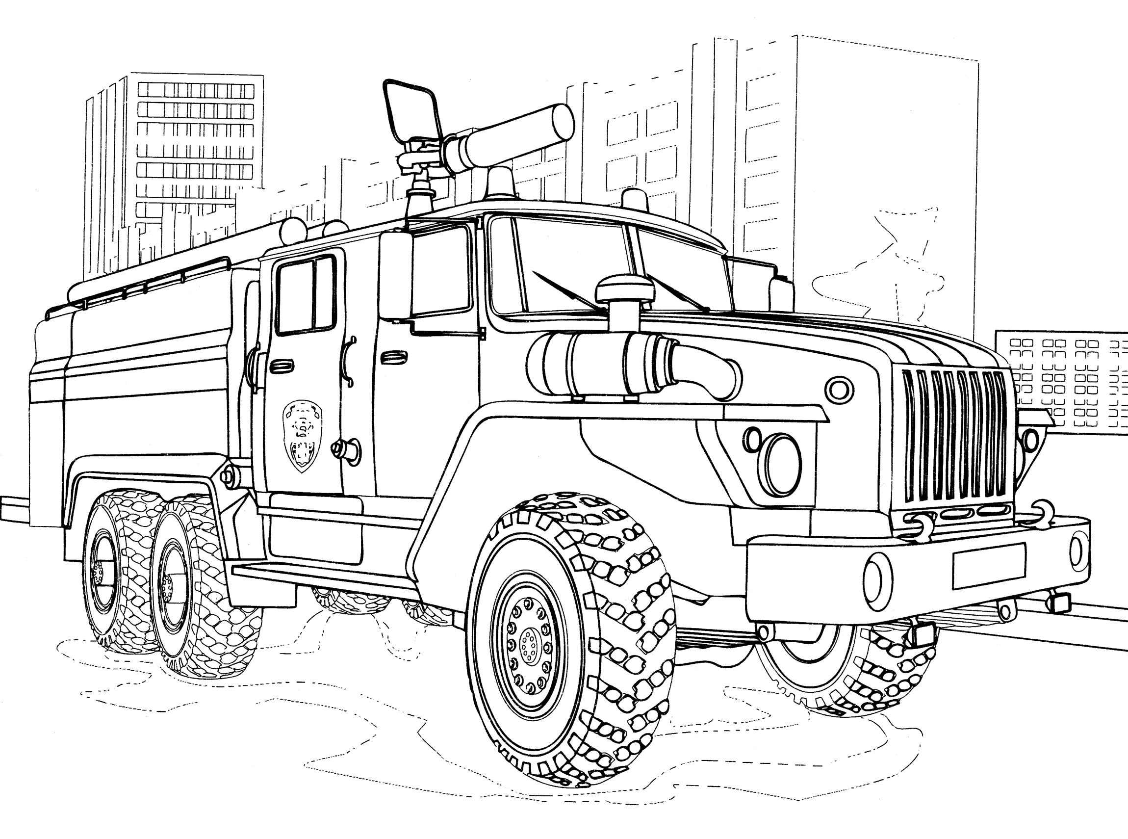 Автоцистерна АЦ-5,8-40 №4325. Раскраски для мальчиков по категориям. Пожарные машины.
