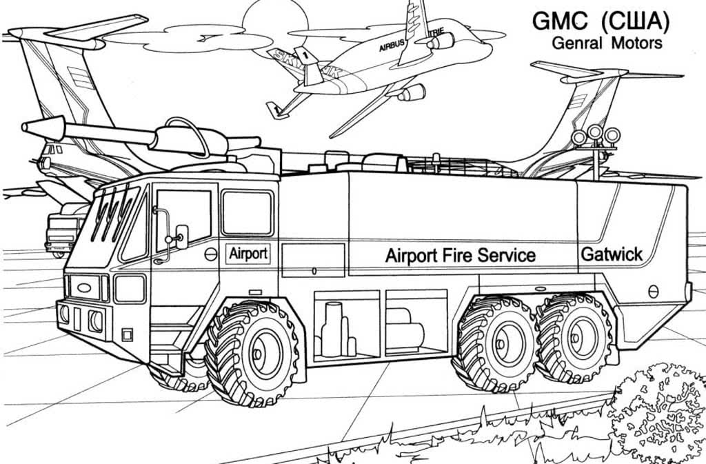 Американская пожарная машина General Motors №4349. Раскраски для мальчиков по категориям. Пожарные машины.