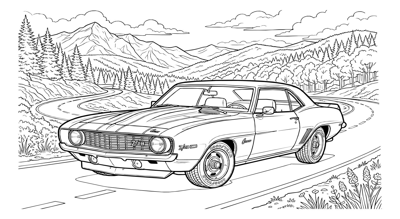 Шевроле камаро Chevrolet Camaro №3129. Раскраски машины по маркам. Шевроле Камаро Chevrolet Camaro.