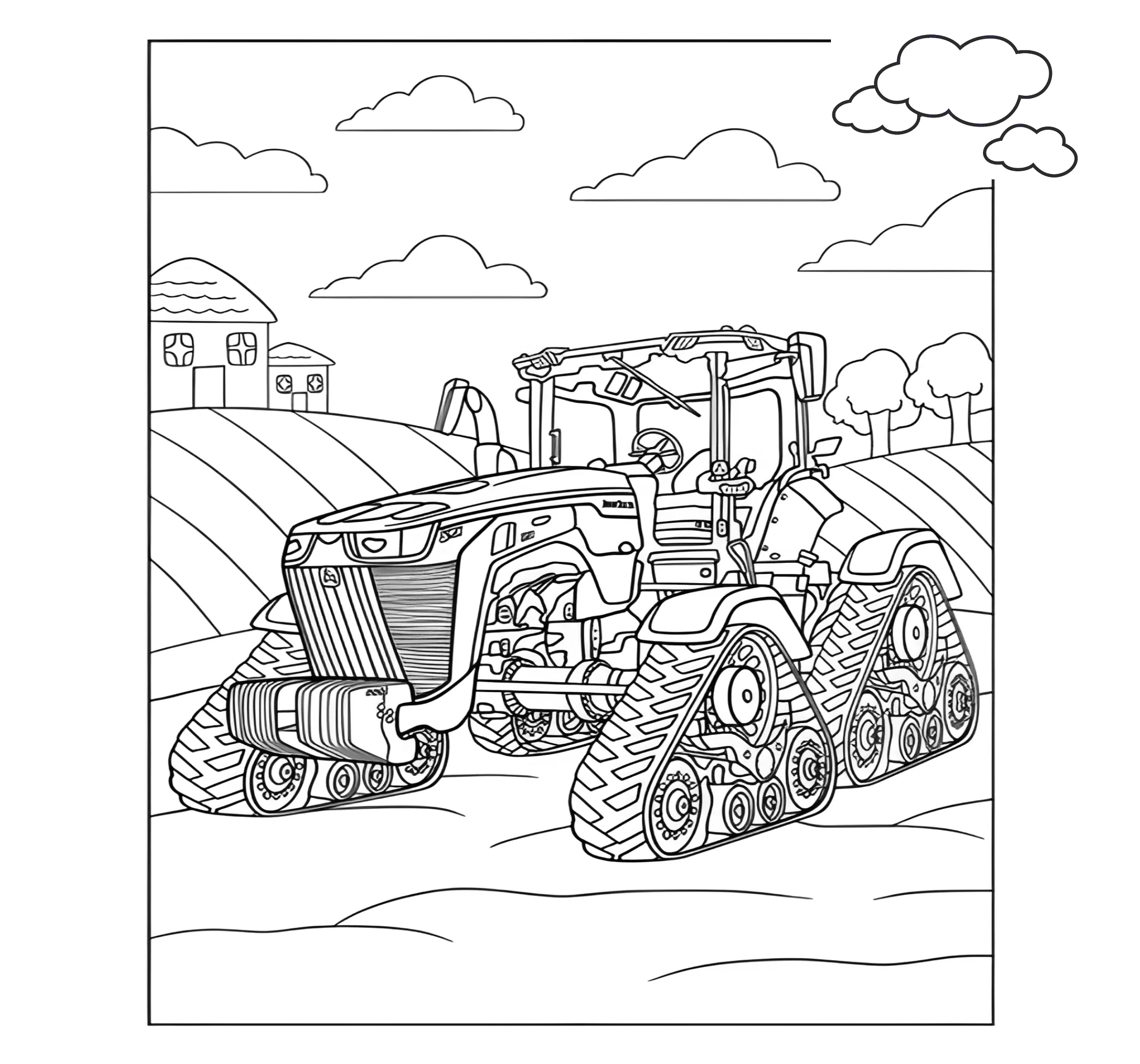 Раскраска «Огромный гусеничный трактор John Deere 8RX №2838. Раскраски для мальчиков по категориям. Трактора.