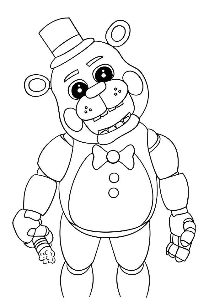 Фредди Glamrock Freddy из мультфильма Аниматроники, Антропоморфный аниматроник-медведь. Является центральным солистом группы Глэмрок-аниматроников №10439. Раскраски из мультиков. Аниматроники.