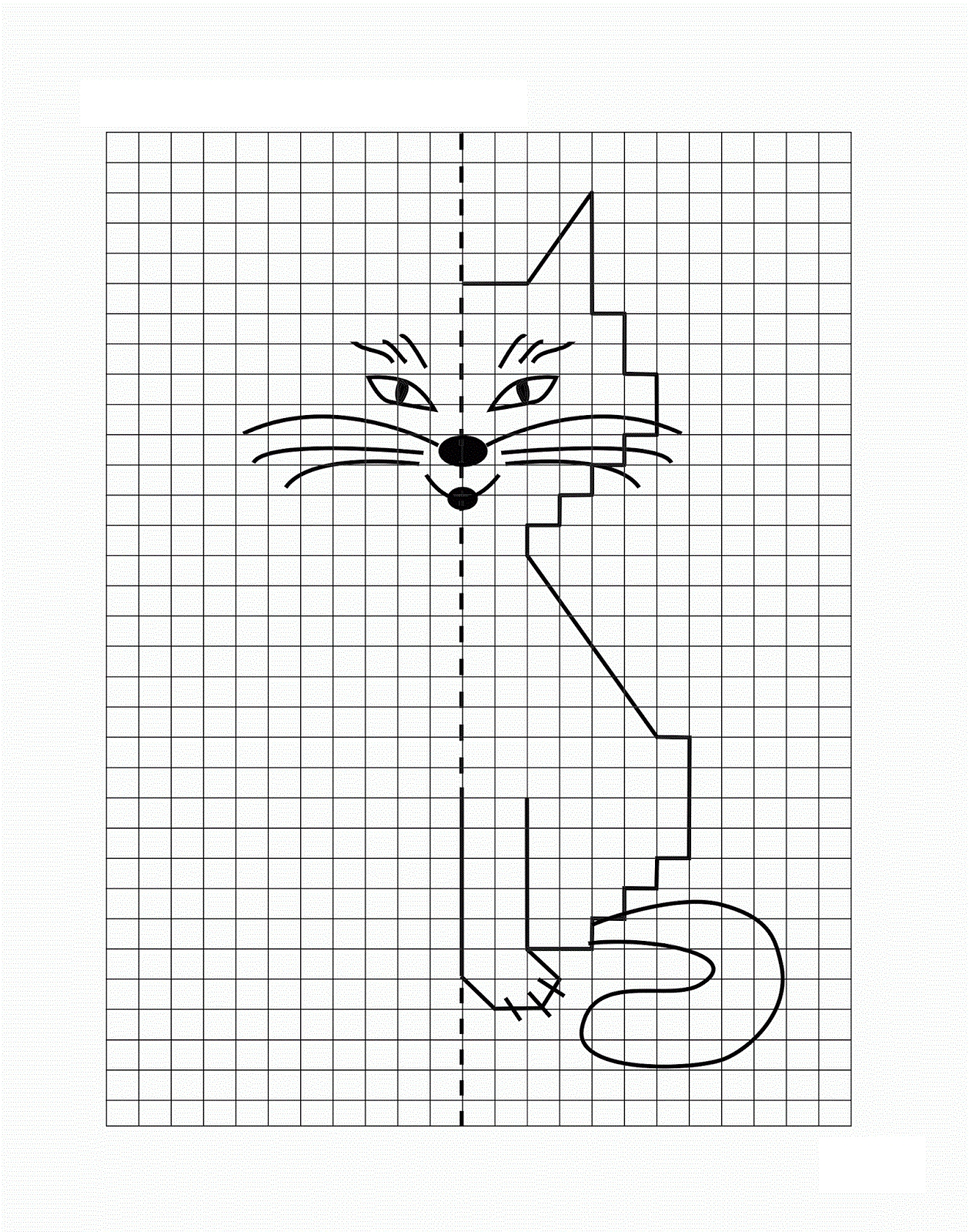Рисунок кота только прямыми линиями №2. Рисование. Рисование по клеточкам.