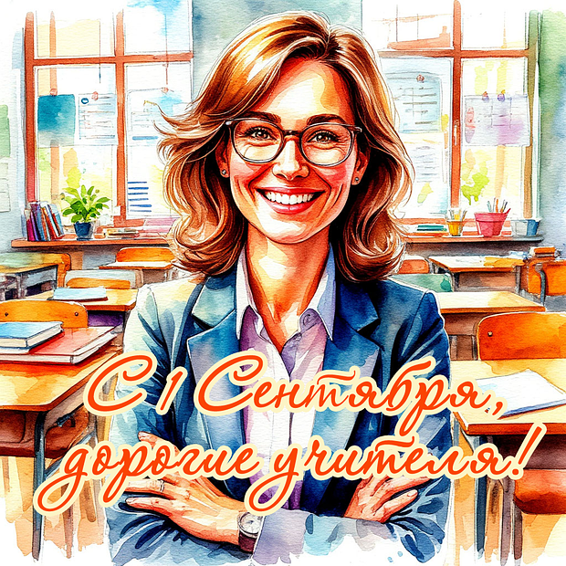 Открытка с поздравлением для учителей на 1 Сентября №2146. Открытки. Готовые открытки на 1 Сентября.