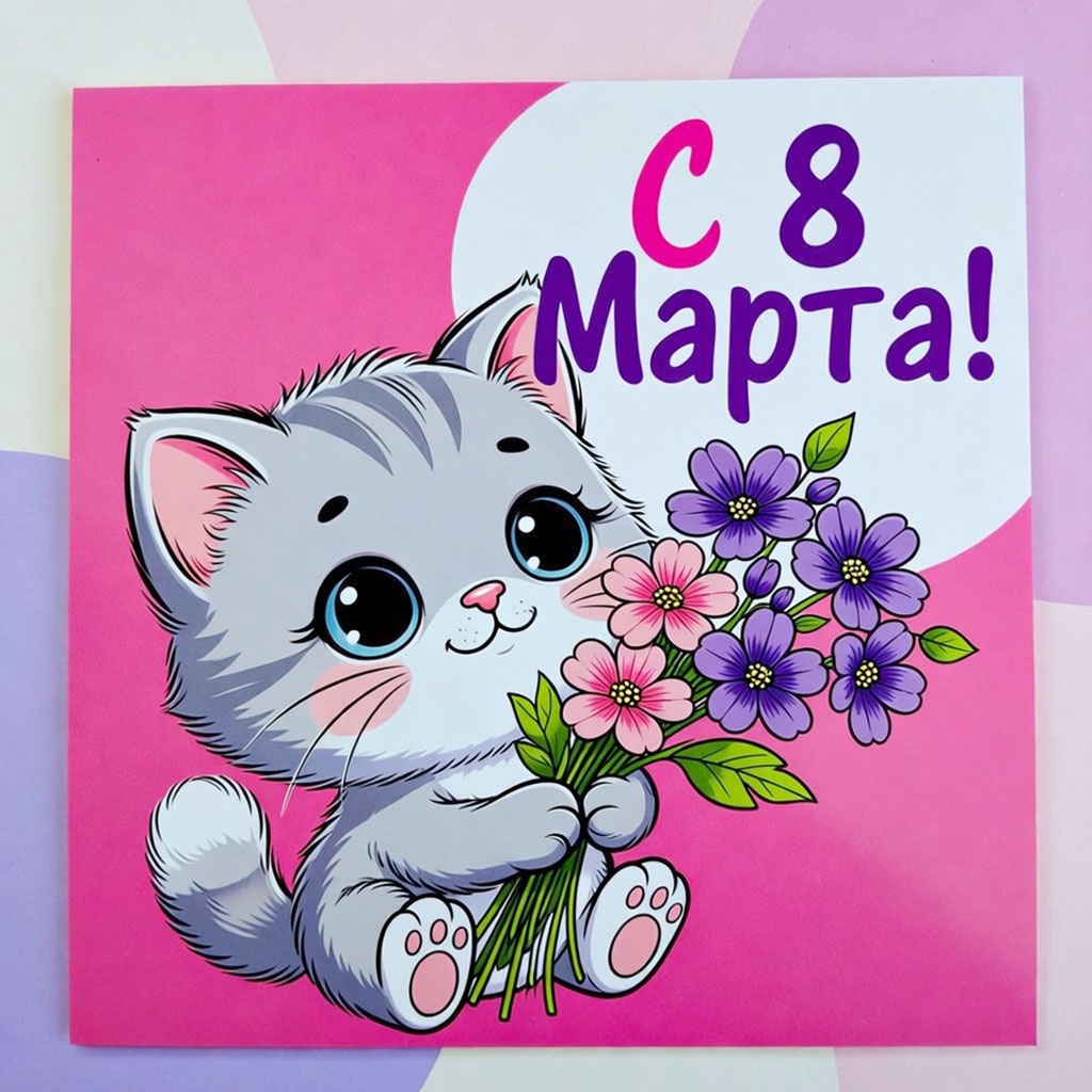 Детскиая открытка на 8 Марта для девочек и одноклассниц №1649. Открытки. Акварельные открытки на 8 марта.