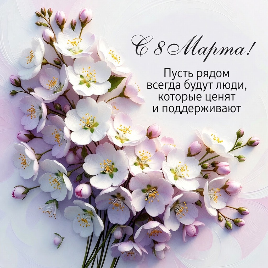 Открытка на 8 марта с текстом поздравления №1723. Открытки. Акварельные открытки на 8 марта.