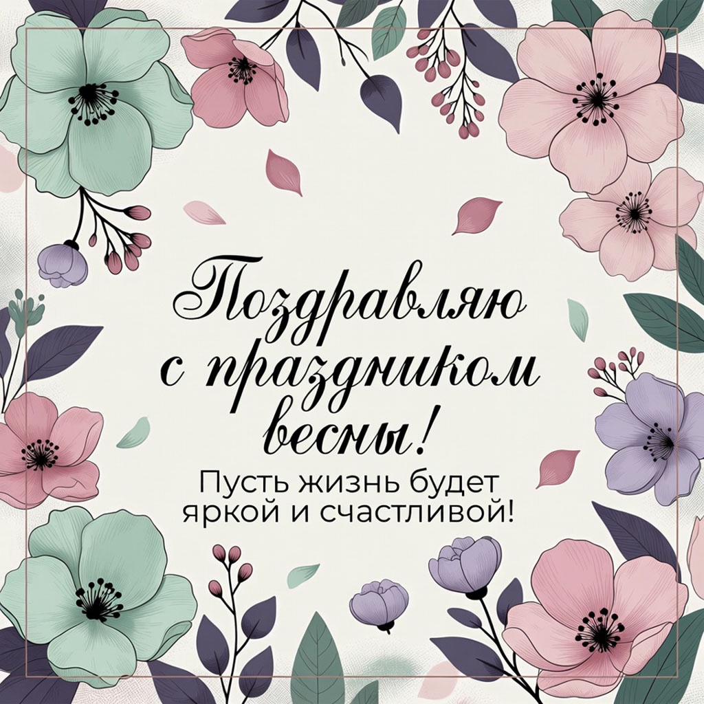 Открытка на 8 марта с текстом поздравления №1724. Открытки. Акварельные открытки на 8 марта.
