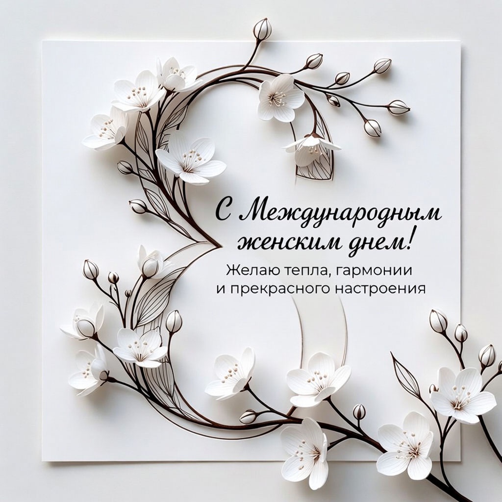 Открытка на 8 марта с текстом поздравления №1727. Открытки. Акварельные открытки на 8 марта.