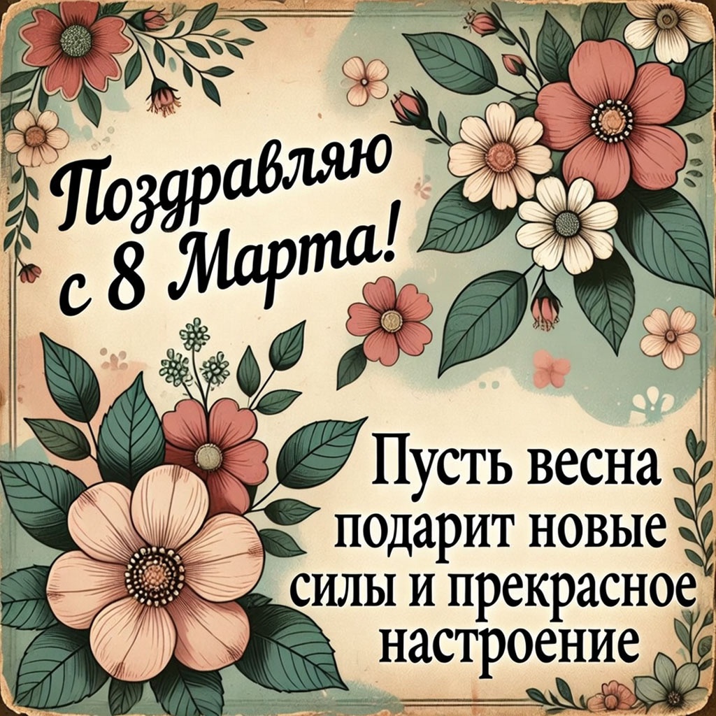 Открытка на 8 марта с текстом поздравления №1731. Открытки. Акварельные открытки на 8 марта.