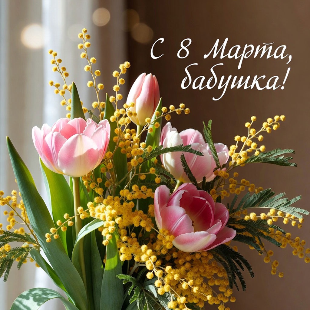 Открытка с 8 Марта для бабушки №1623. Открытки. Акварельные открытки на 8 марта.