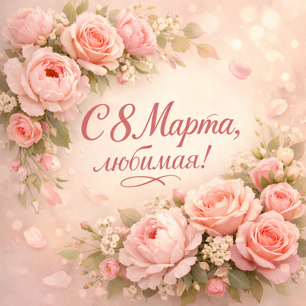 Открытка с 8 Марта для девушки или жены №1635. Открытки. Акварельные открытки на 8 марта.