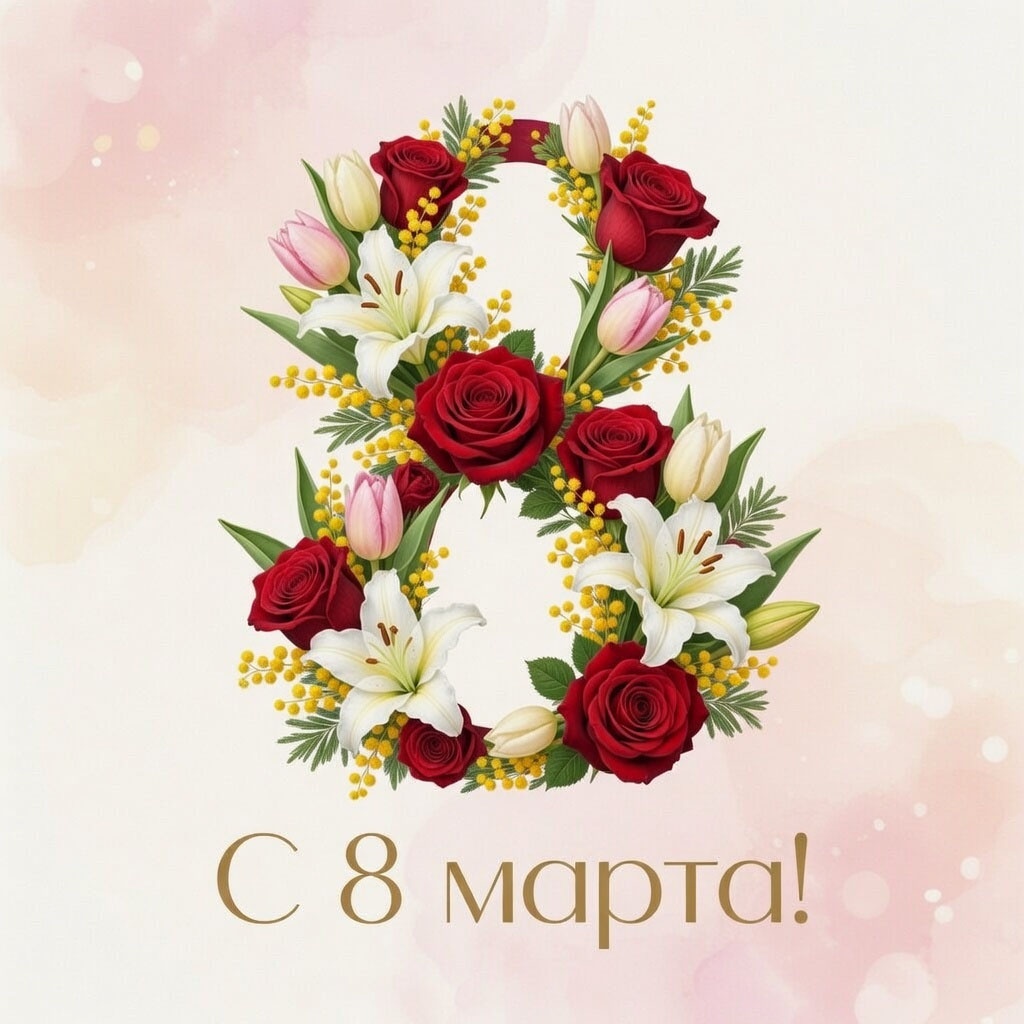 Открытка с 8 Марта для учителя или воспитателя №1641. Открытки. Акварельные открытки на 8 марта.