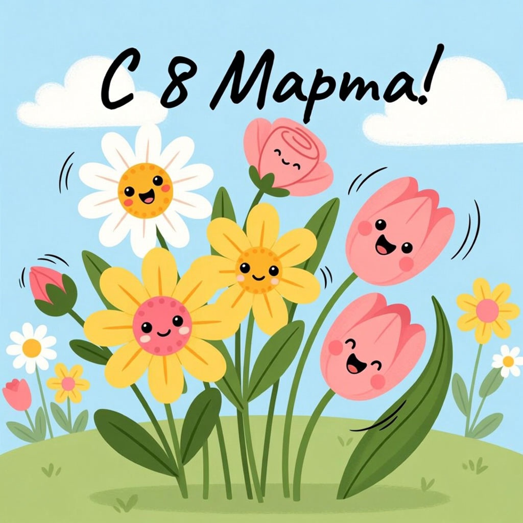 Прикольная открытка с 8 Марта №1659. Открытки. Акварельные открытки на 8 марта.
