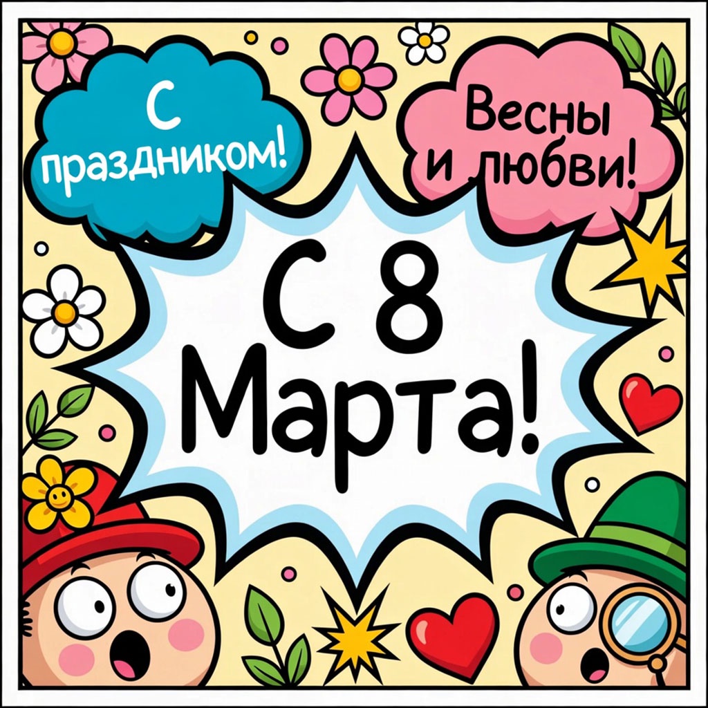 Прикольная открытка с 8 Марта №1661. Открытки. Акварельные открытки на 8 марта.
