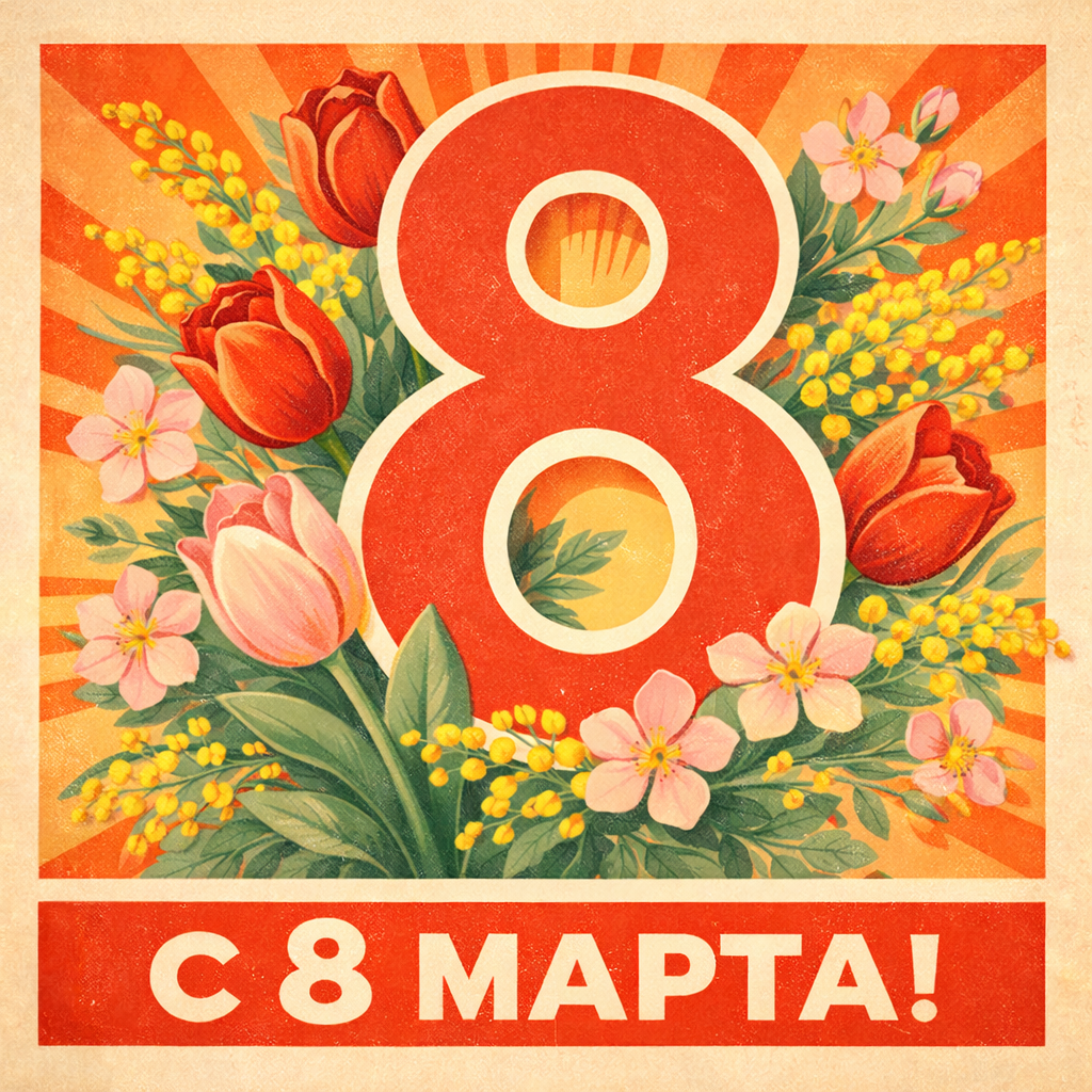 Советская ретро-открытка с 8 Марта №1692. Открытки. Акварельные открытки на 8 марта.
