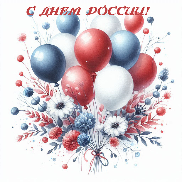 Картинка с поздравлением на День России №2377. Открытки. Готовые открытки на день России.