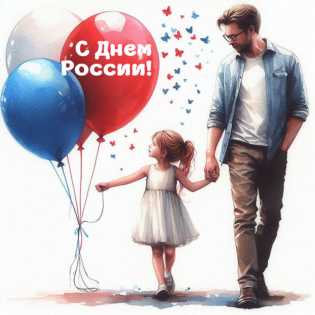 Картинка с поздравлением на День России №2379. Открытки. Готовые открытки на день России.