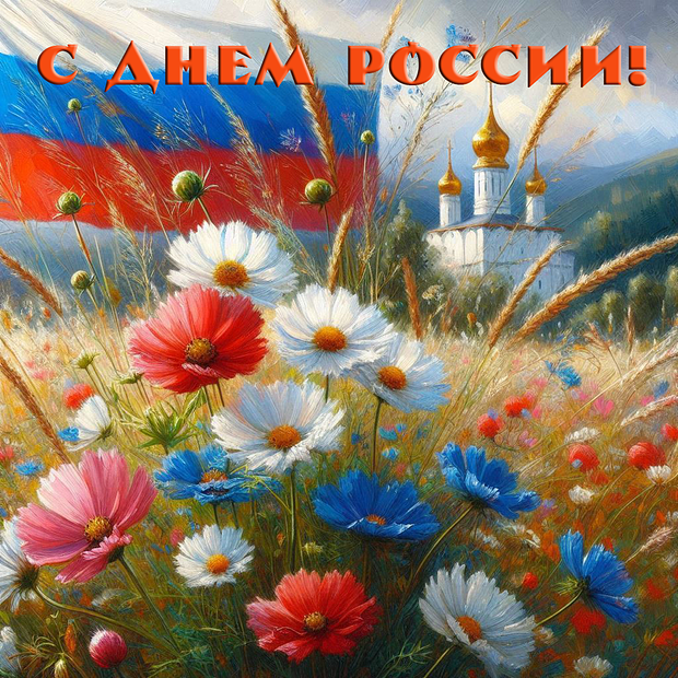 Картинка с поздравлением на День России №2389. Открытки. Готовые открытки на день России.