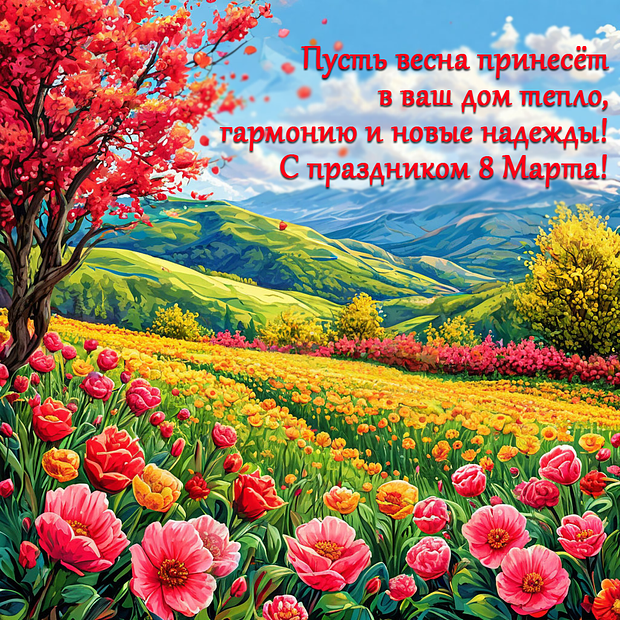 Открытка с поздравлением на 8 Марта №1841. Открытки. Готовые открытки с 8 марта.