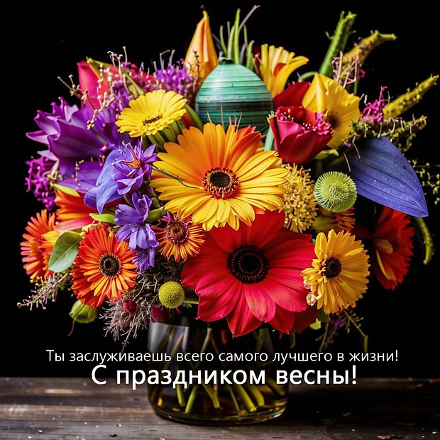 Поздравление с Международным женским днем в открытке №1850. Открытки. Готовые открытки с 8 марта.