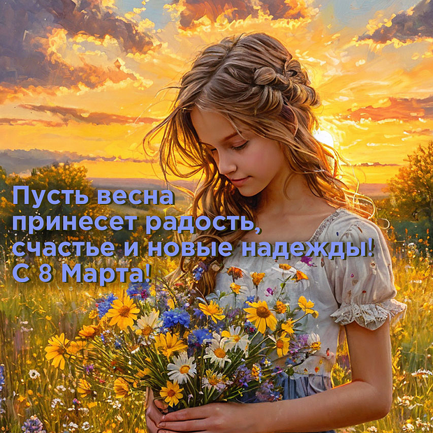 Поздравление с Международным женским днем в открытке №1853. Открытки. Готовые открытки с 8 марта.