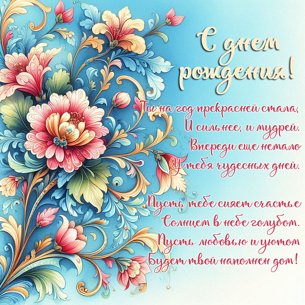 Открытка со стихами на день рождения девушке №1905. Открытки. Поздравительные открытки на День рождения.