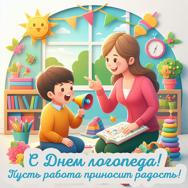 Душевная открытка для поздравления с Днем логопеда №2189. Открытки. Готовые открытки с днем логопеда.