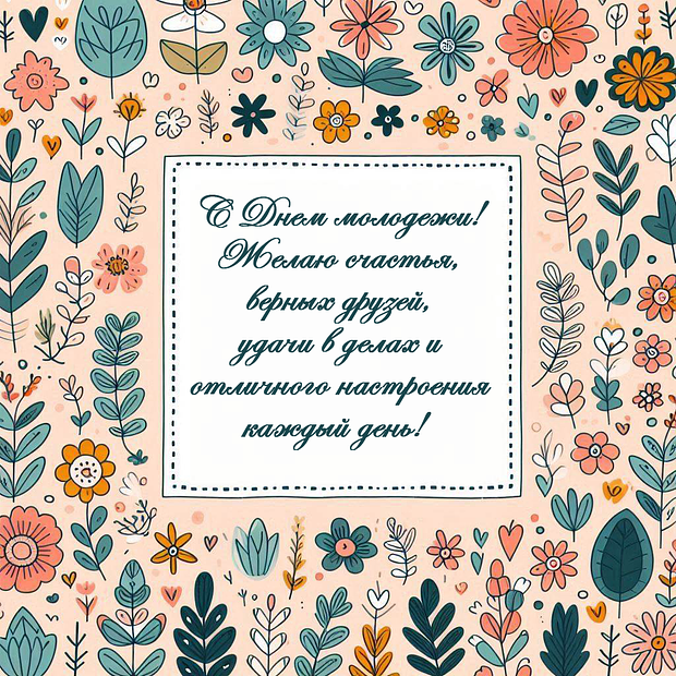 Открытка на День молодежи с теплыми словами №2322. Открытки. Готовые открытки с днем молодежи.